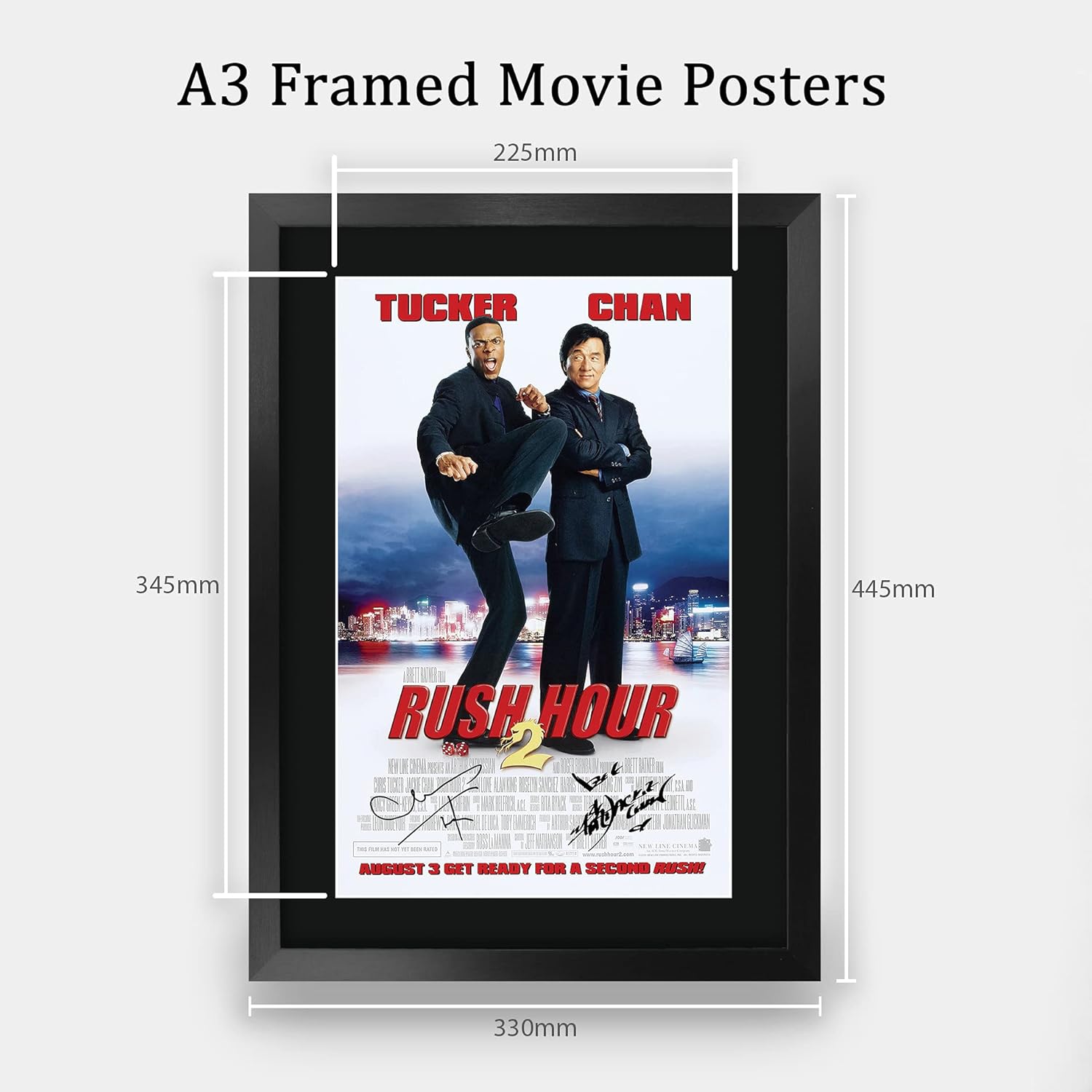 HWC Trading Rush Hour 2 Jackie Chan, Chris Tucker 16 x 12 inch Framed Gifts Printed Poster Signed Autograph Picture for Movie Memorabilia Fans - 16" x 12" Framed