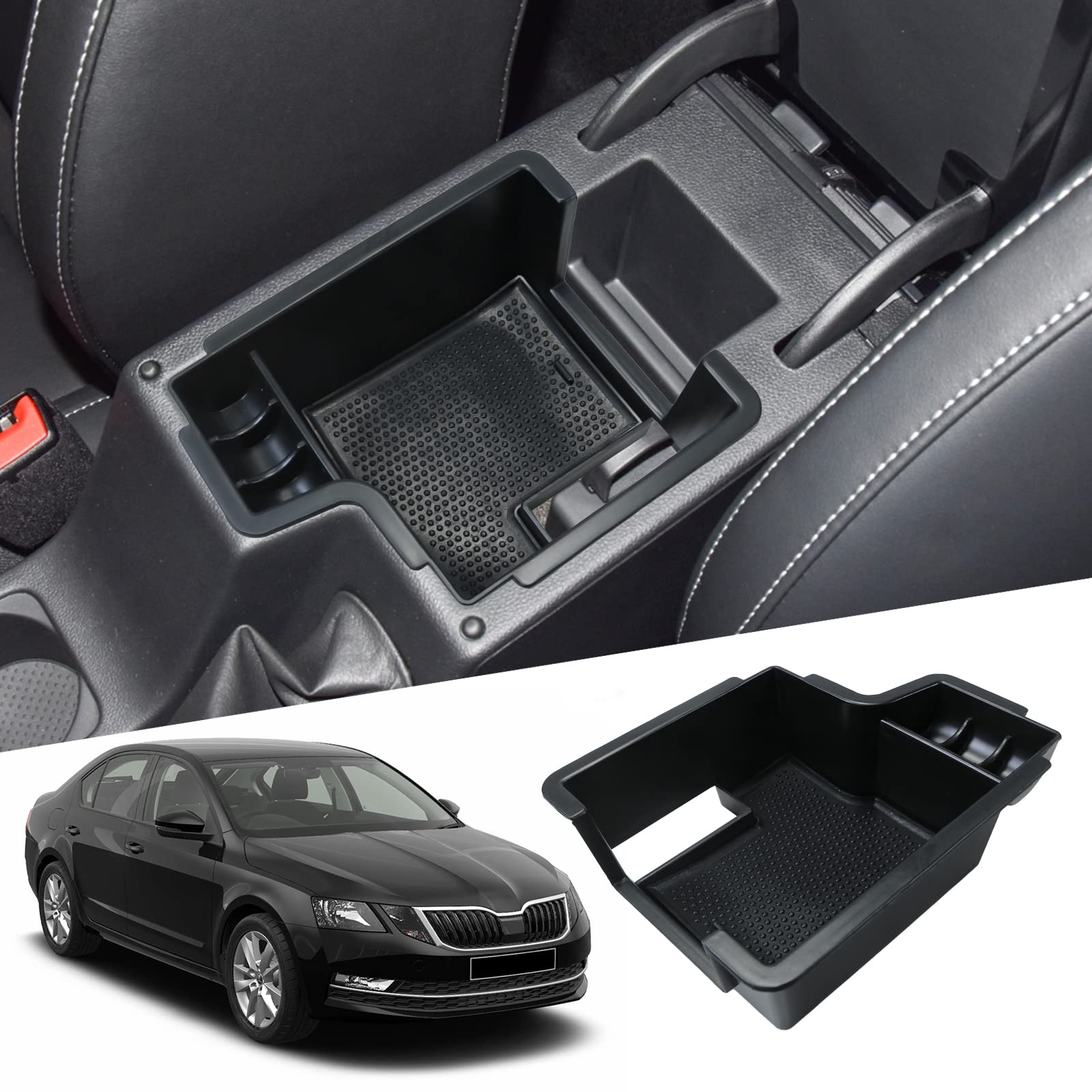 SHAOHAO Konsola środkowa, podłokietnik, pudełko do przechowywania do Skoda Octavia 5E 2012-2020+ podłokietnik organizer, wielofunkcyjny schowek na rękawiczki