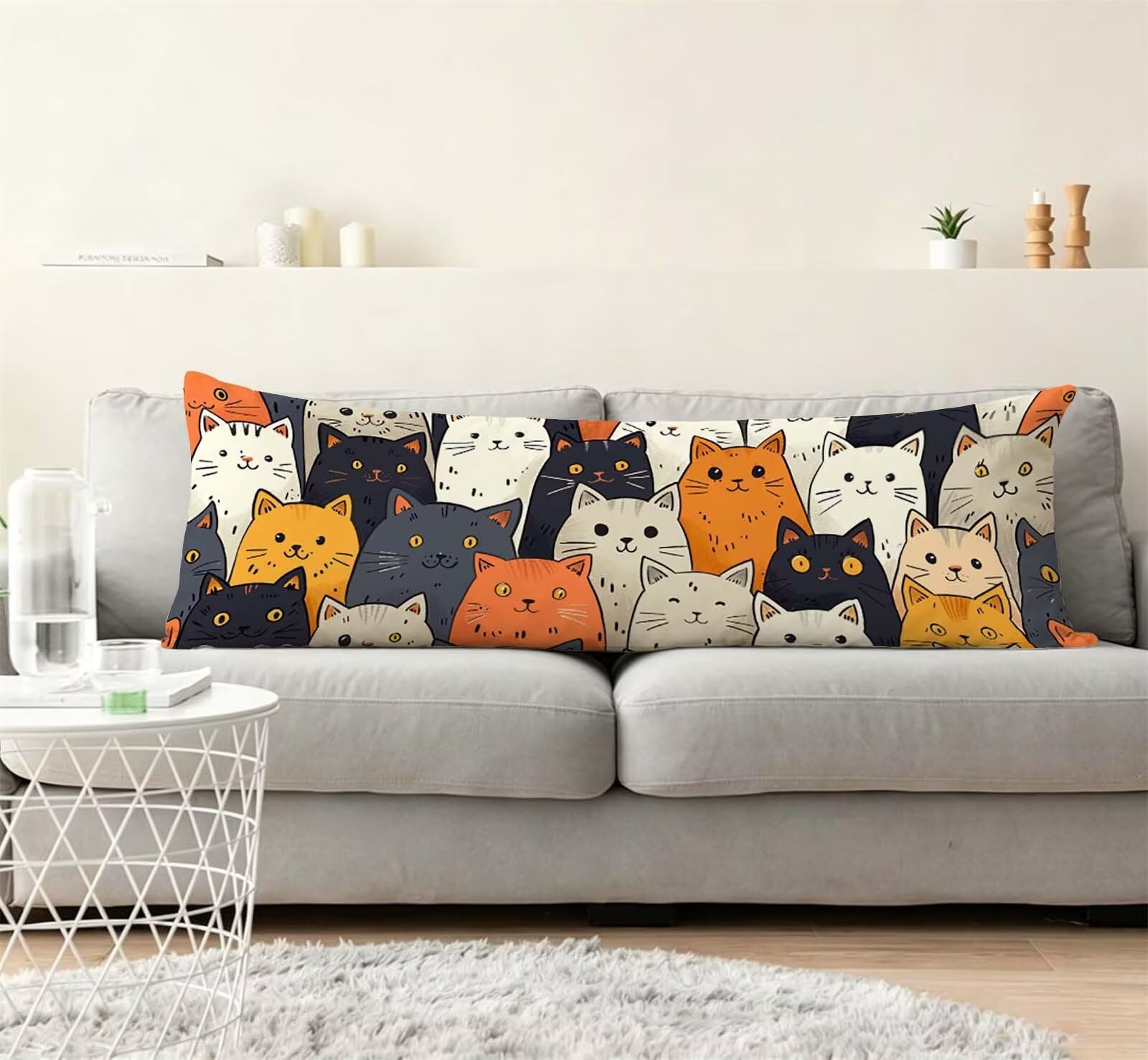 Fodera Cuscino 50 x 150 cm, Animale-17 Velluto Copricuscini Letto, | con Invisibile Cerniera, Morbida e Traspirante, per biancheria da letto, divano, hotel, chi dorme sul fianco Gatto j-117