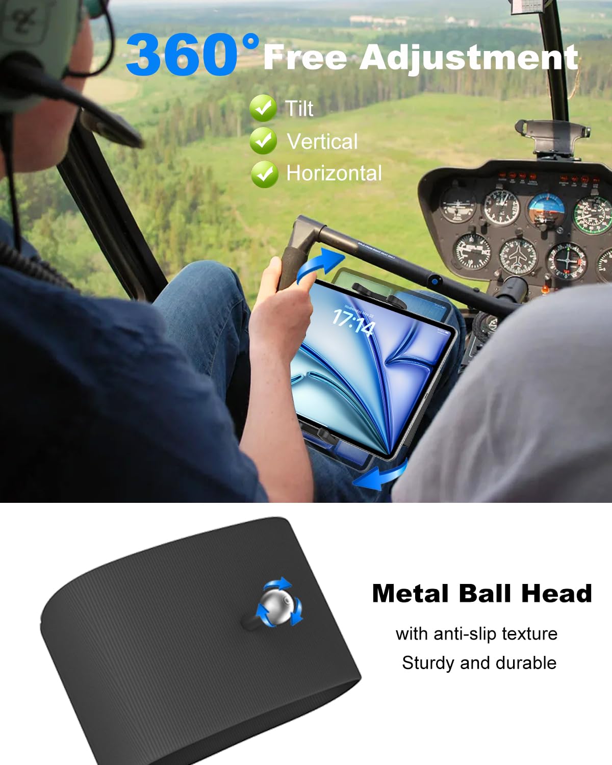Pilot Kneeboard für iPad, iPhone [Eingebaute Metallplatte] iPad Kniebrett für Piloten, Gitarre, Rollstuhlfahrer, Musiker, Maler, kompatibel mit iPad Pro 12.9, Mini, 4-13 Zoll Tablet Telefon