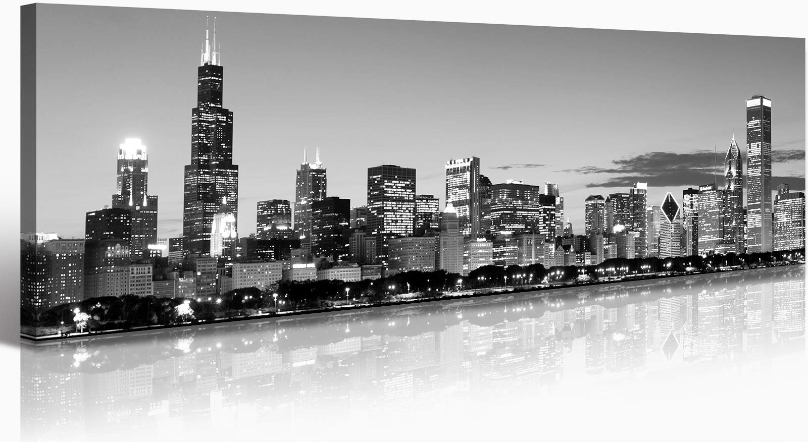 Chicago Skyline Wall Decor Framed Living Room Black and White Cityscape Canvas Wall Art for Bedroom Teal USA City Posters Paintings for Home