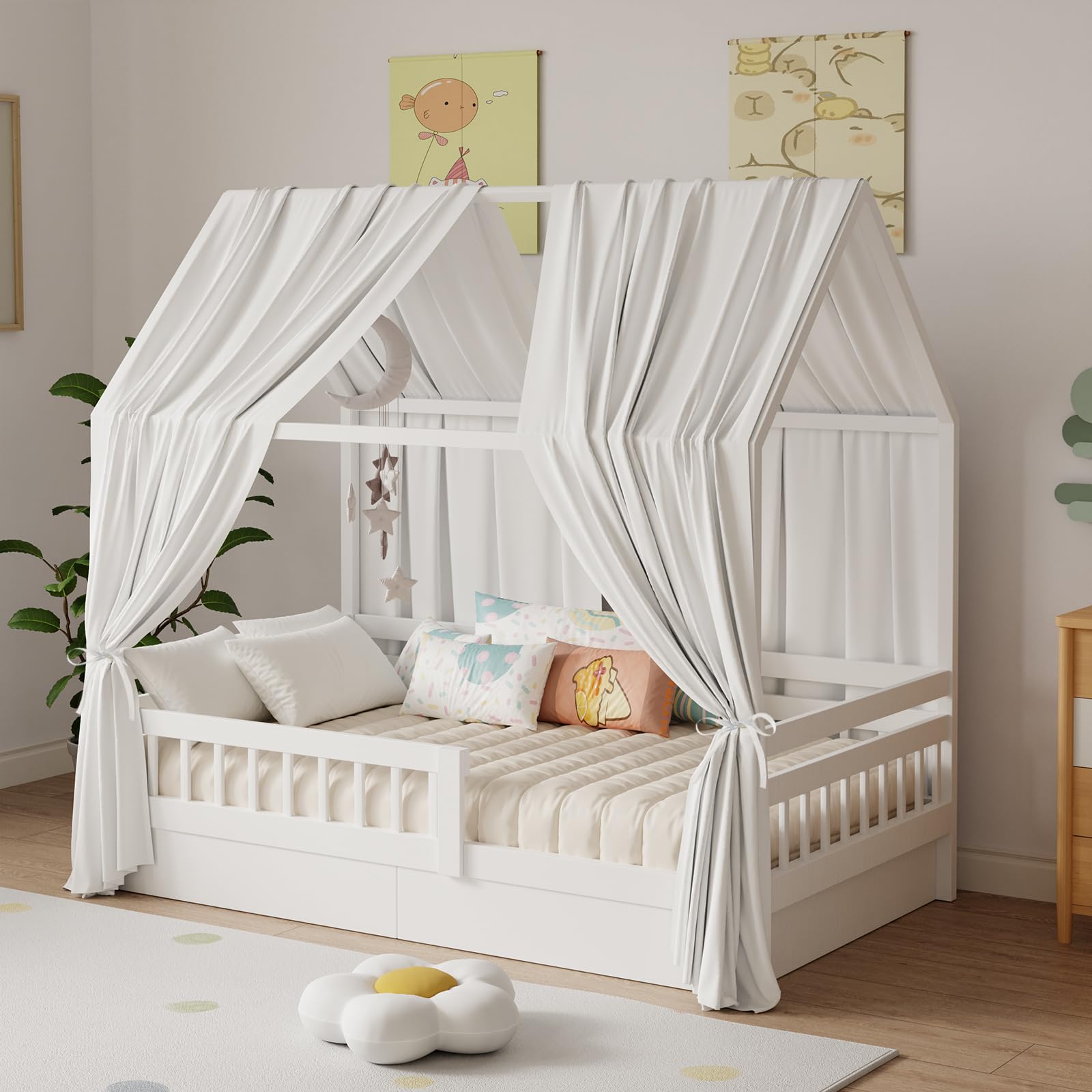 Dosel de muselina blanco para cama infantil de 67 x 270 cm