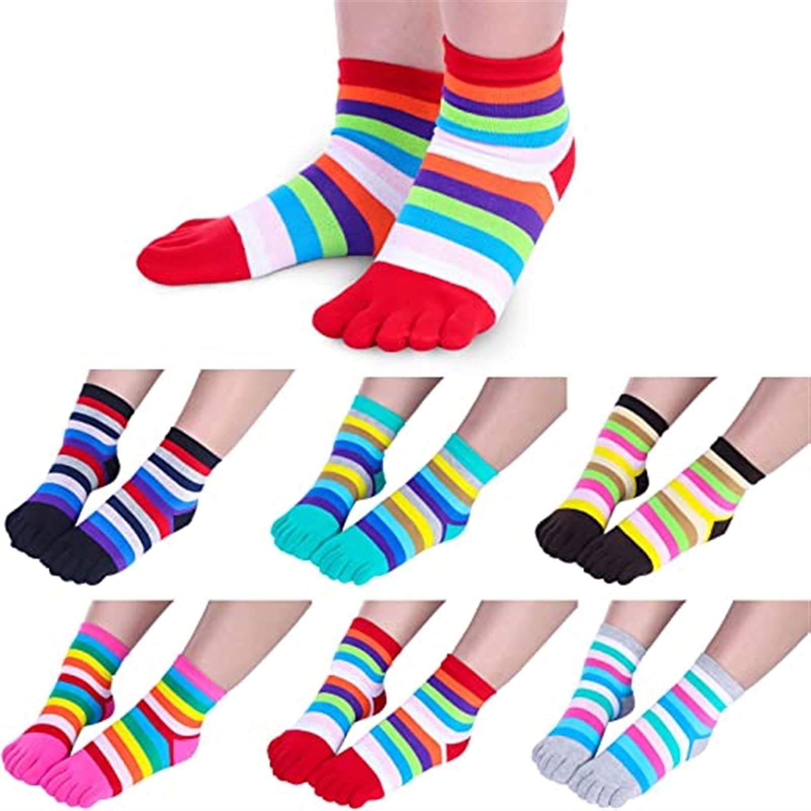 CRMY 5-10 Paare Fünf Toe Socks Zehen getrennte Baumwollsocken Bunte Streifensocken für Frauen Männer