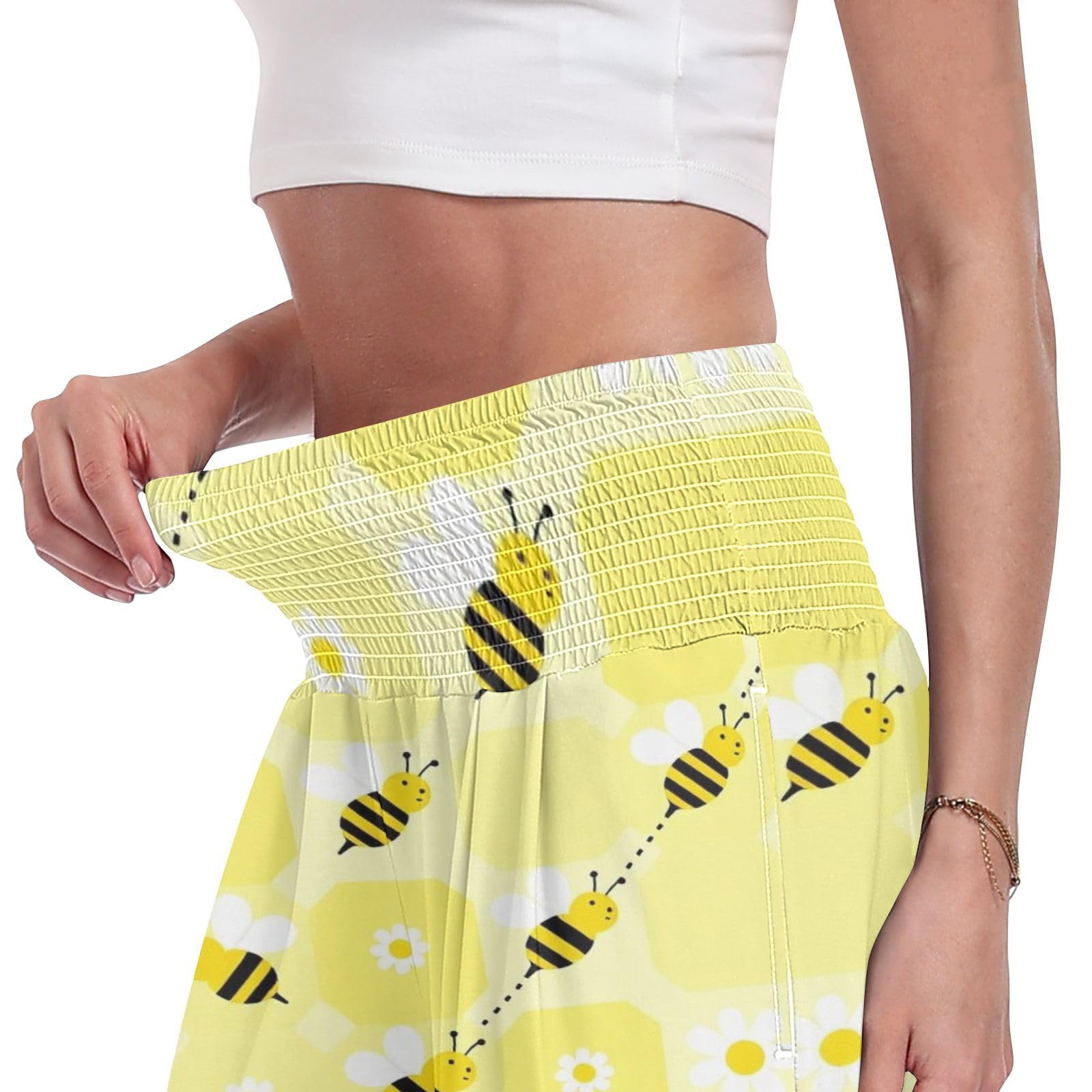 FRODOTGV Bee Stripe - Pantalones palazzos con bolsillo lateral profundo para mujer