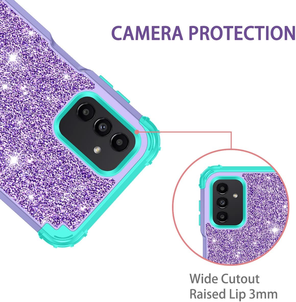 LONTECT Compatible with Galaxy A13 5G Case Glitter Sparkly Bling Shockproof Heavy Duty Hybrid Sturdy High Impact Protective Cover Case for Samsung Galaxy A13 5G 2021, Shiny Purple/Green