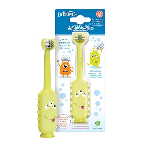 Miniatura 30 de Dr. Brown's ToothScrubber - Juego de cepillos de dientes para niños pequeños, monstruo con pasta de dientes sabor fresa Paquete de 2, juego