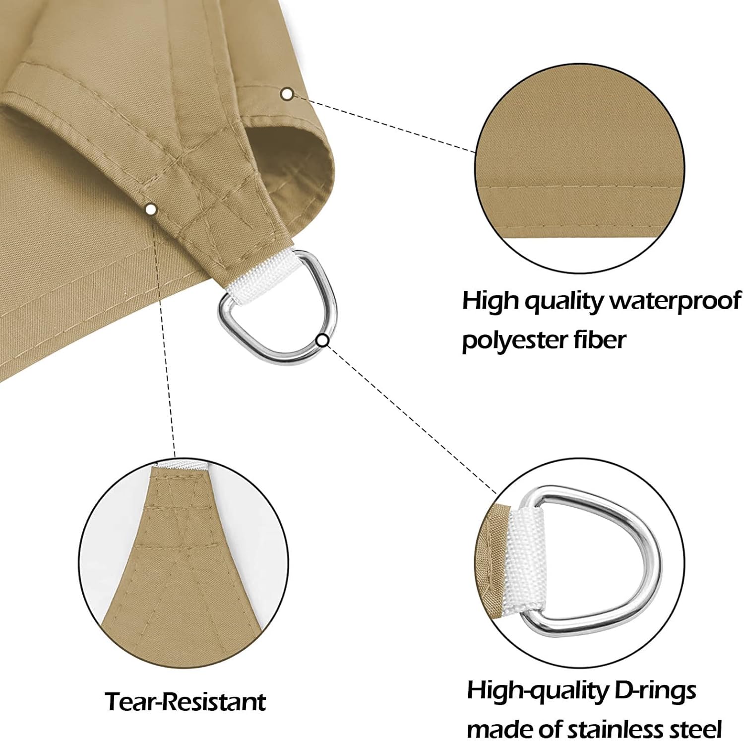 Sun Shade Sail Canopy Outdoor Shade Cloth 10x13ft/3x4m, Shade Sails Waterproof UV Block Fabric Heavy Duty Shade Canopy Sun Protection Windproof Commercial Grade, for Patio Lawn Deck