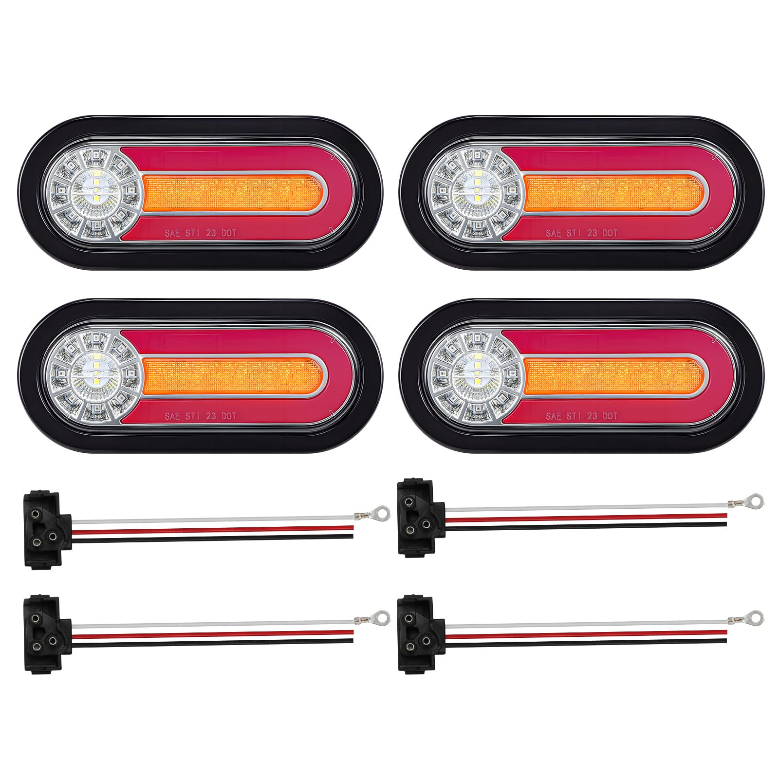 Photo 1 of Partsam 4PCS 6 Inch Oval LED Trailer Tail Lights with Halo Glow 54 LEDs, 4-in-1 Stop Turn Tail Brake Reverse Combo Red/White/Amber, IP67 Waterproof Flush Mount Grommet Kit 10-30V, Patent Pending