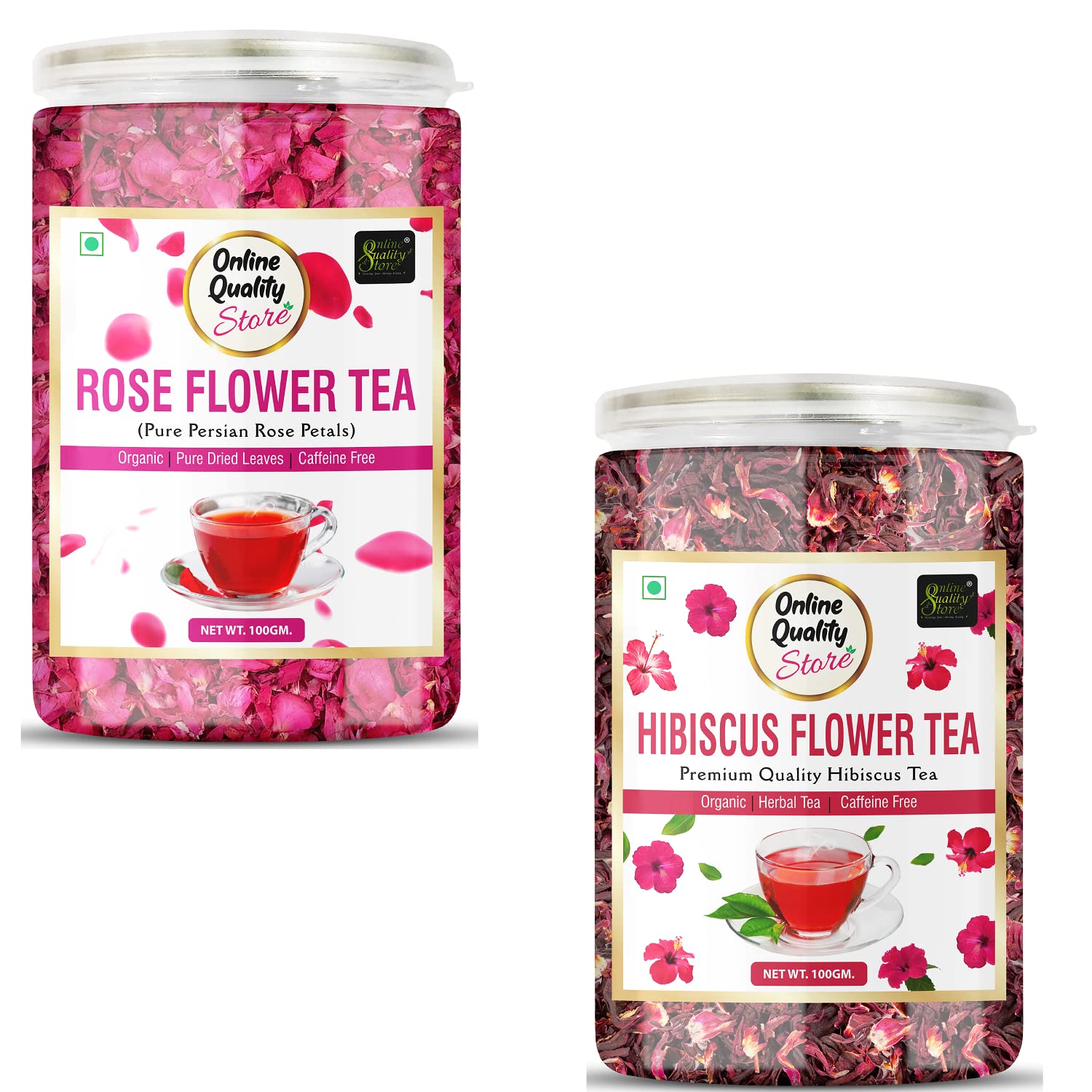 Online Quality Store Organic Hibiscus Flower Tea, Rose Flower Tea Combo- 200g (100g x 2 Pack) | Caffeine Free Herbal Tea | Premium Hibiscus Tea |use for Iced Tea, Cocktails|Improve Digestion| Rose Tea (B09SGRBDZR) Amazon Price History, Amazon Price Tracker