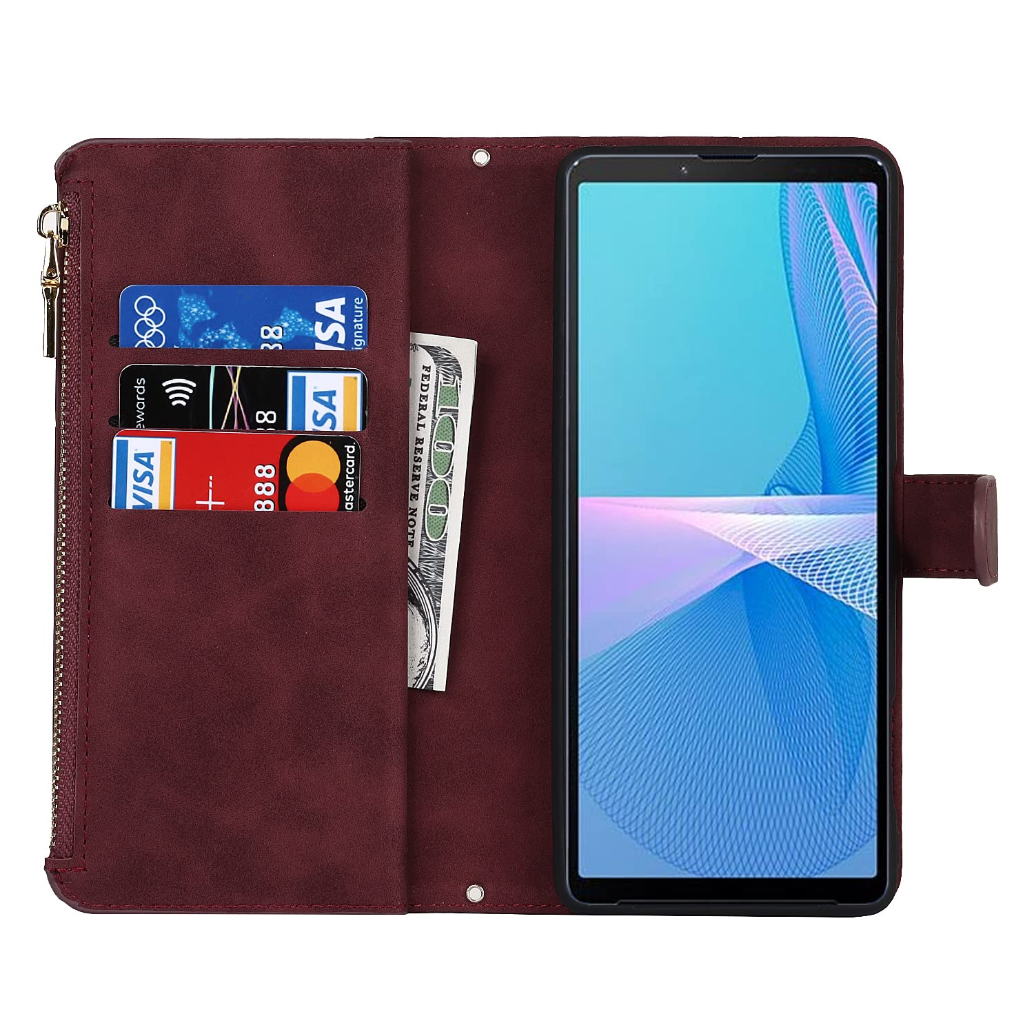 Custodia Portafoglio Cavor Per Sony Xperia 10 III Con Cordino - Pelle, 9 Slot Carte E Tasca Cerniera, Verde Scuro
