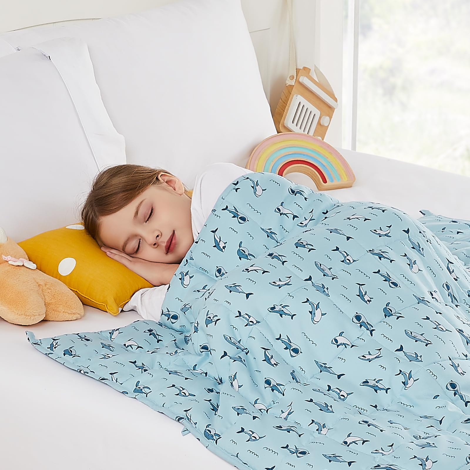 HOSUKKO Weighted Blanket - 10 lbs Blue Shark Heavy Blanket - Breathable Blanket(50 * 60 inches, 10 lbs)