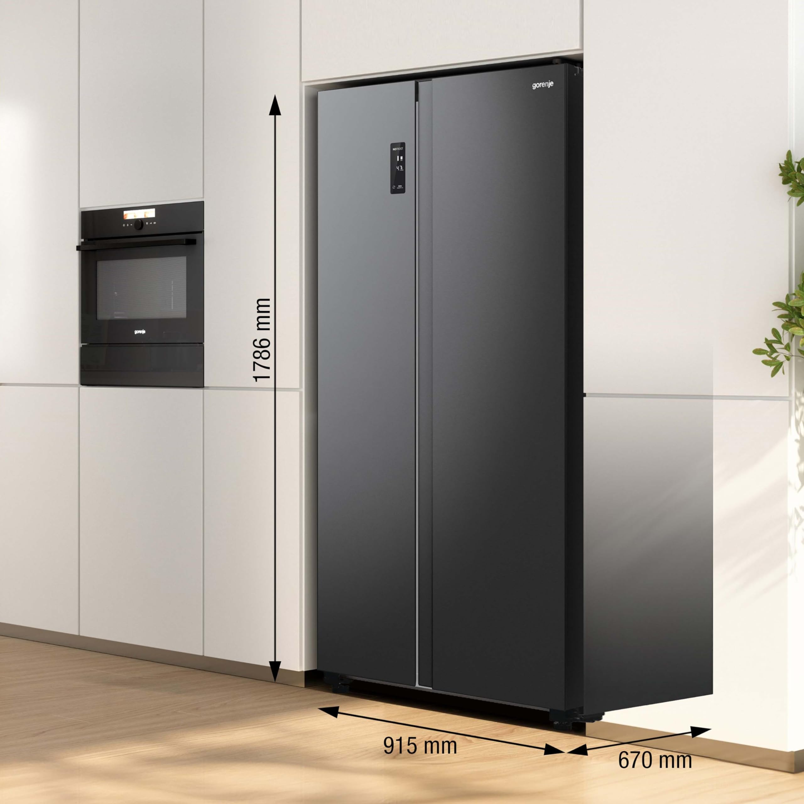 Gorenje NRR 9185 EABXL Side by Side Kühl-Gefrierkombination, Made in Europe, EEK E, NoFrostPlus, Inverter-Kompressor, Crisp Zone, ConvertActive Zone, FastFreeze, 178,6 cm, schwarz
