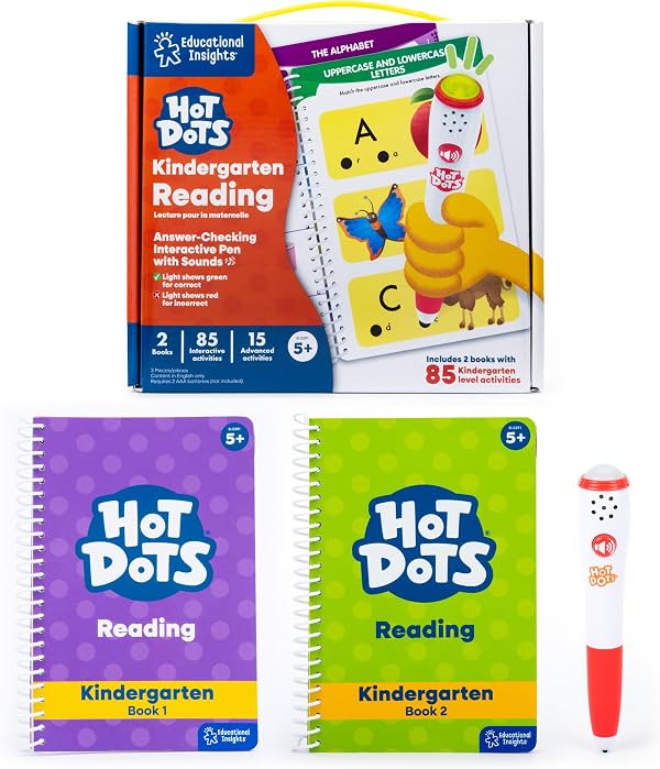 Educational Insights Hot Dots Set de lectura para kindergarten - cuadernos de trabajo con lápiz interactivo, actividades de aprendizaje en casa, libros para aprender a leer para niños de 5+