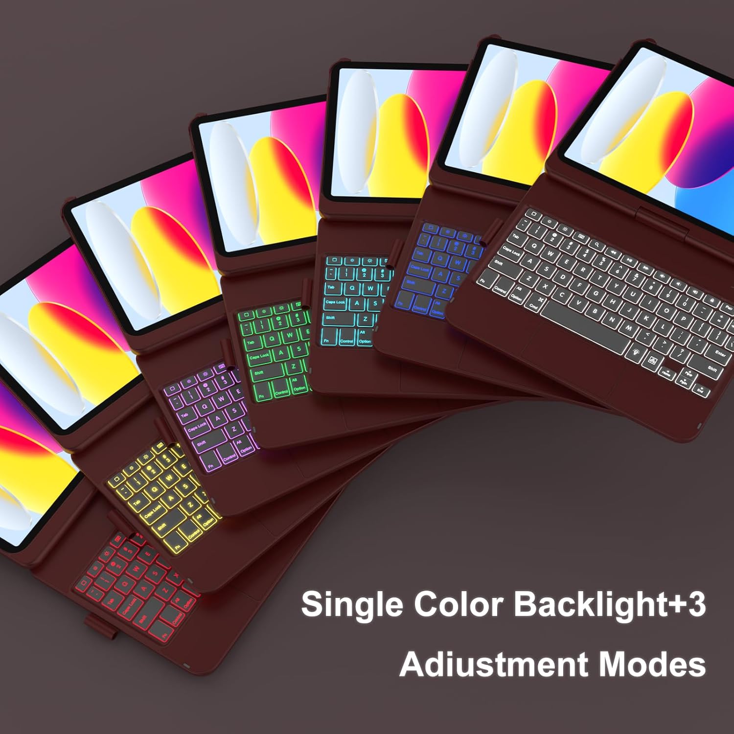 AMZCASE Touchpad Keyboard Case for iPad (A16) 11th 10th Generation, Backlit 360° Rotatable for iPad A16 Keyboard Case, Latop Cover for 10th Gen 10.9 2022 with Smart Wake/Up, Pencil Holder,Cinnabar Red - Image 3