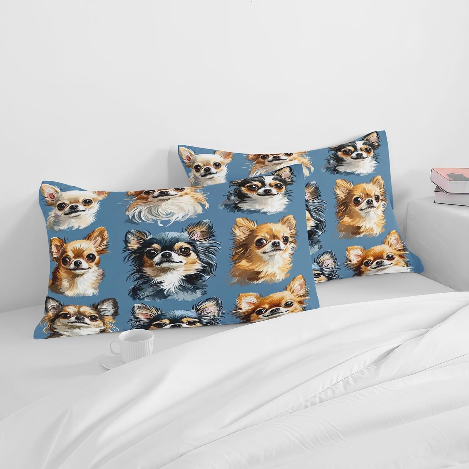 Chihuahua Dog Body Pillowcases - Cute Puppy Animal Long Pillow Cover Set of 2 for Bed & Sofa - Reversible Microfiber with Hidden Zipper, 20"x54", Soft Breathable, Machine Washable FU911