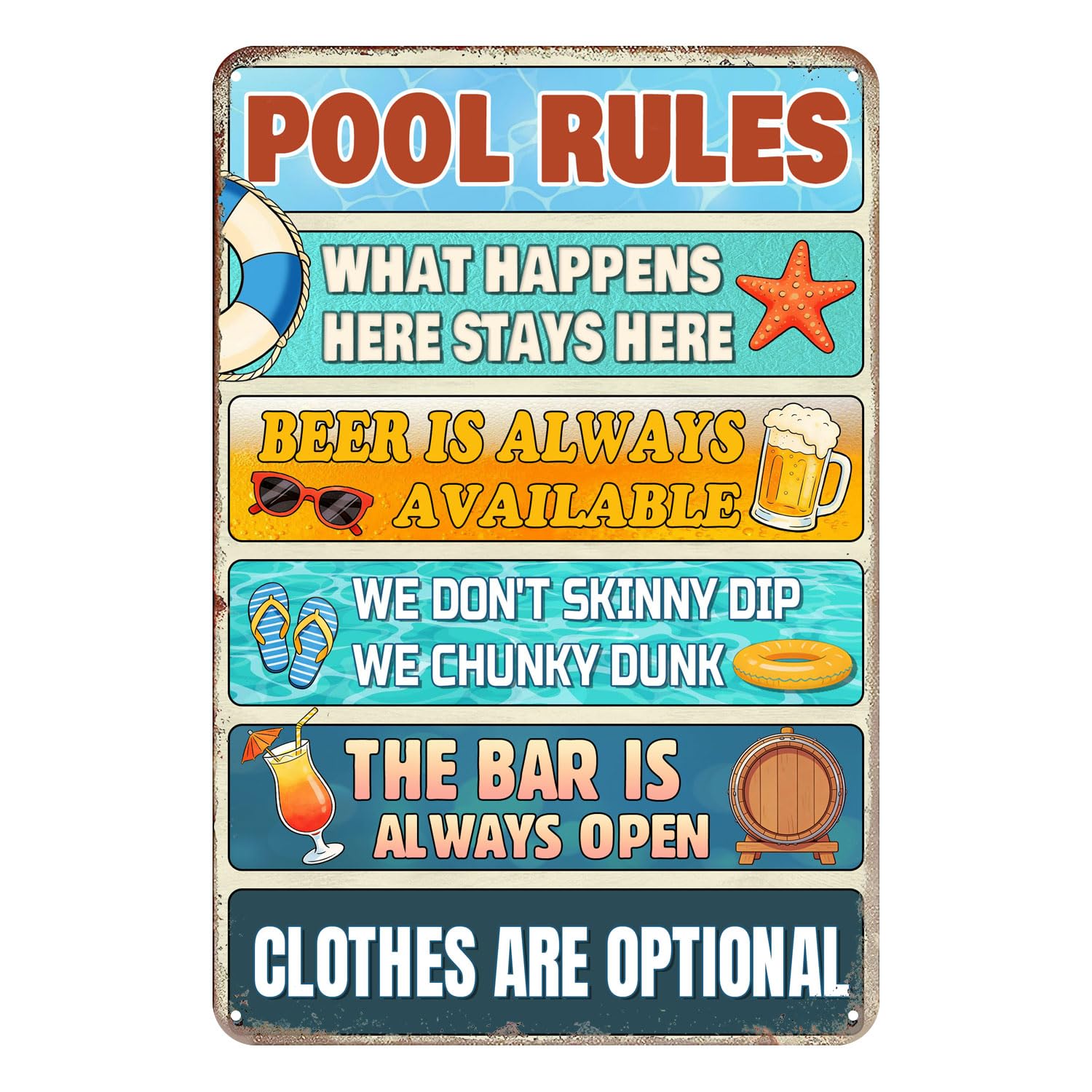 Vintage Tin Sign Funny Pool Rules Metal Wall Decor For Outdoor Swimming Pool Area Humorous Backyard Patio Summer Decoration 8x12 Inch