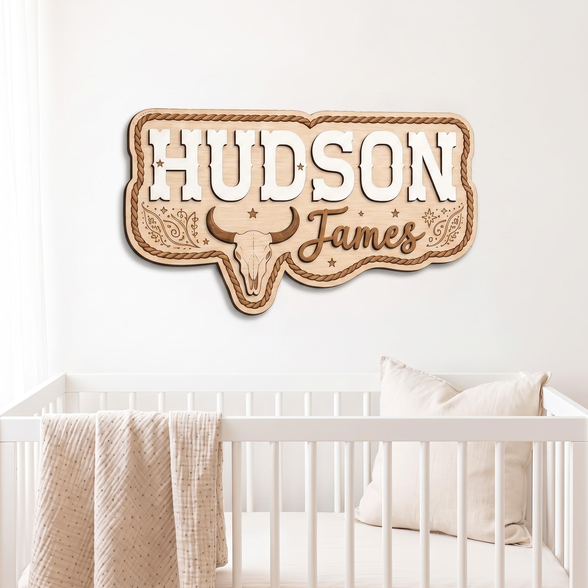 Cowboy Baby Boys Room Personalized Name Sign For Nursery, Wood Plaque