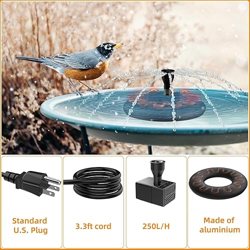 Miniatura 6 de Calentador de baño para pájaros para exteriores con bomba de agua, descongelador para baños de pájaros con control termostático y cable de 3.3 pies