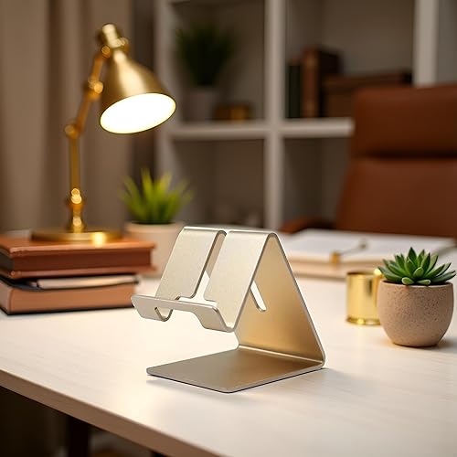 Miniatura 5 de Soporte de teléfono celular de aleación de aluminio dorado, soporte para teléfono celular, soporte de escritorio de aluminio sólido universal
