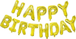 Golden Colour Happy Birthday Foil Balloon Banner Set For Boys Girls Kids Men Women 13 Letters Reusable Happy Birthday Metallic Foil Balloons Decoration Kit, 13 Pcs