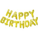 Flyloons Golden Colour Happy Birthday Foil Balloon Banner Set For Boys Girls Kids Men Women | 13 Letters Reusable Happy Birthday Metallic Foil Balloons Decoration Kit, 13 Pcs gallery image