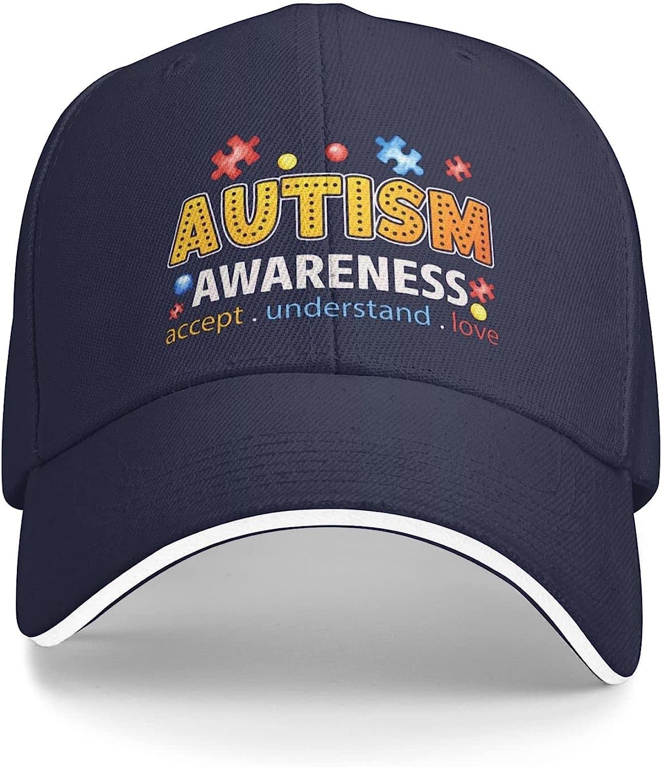 YINGD Breathable Baseball Cap Autism Awareness Days Accept Understand Love Cap Men Baseball Caps Cute Caps Navy Blue