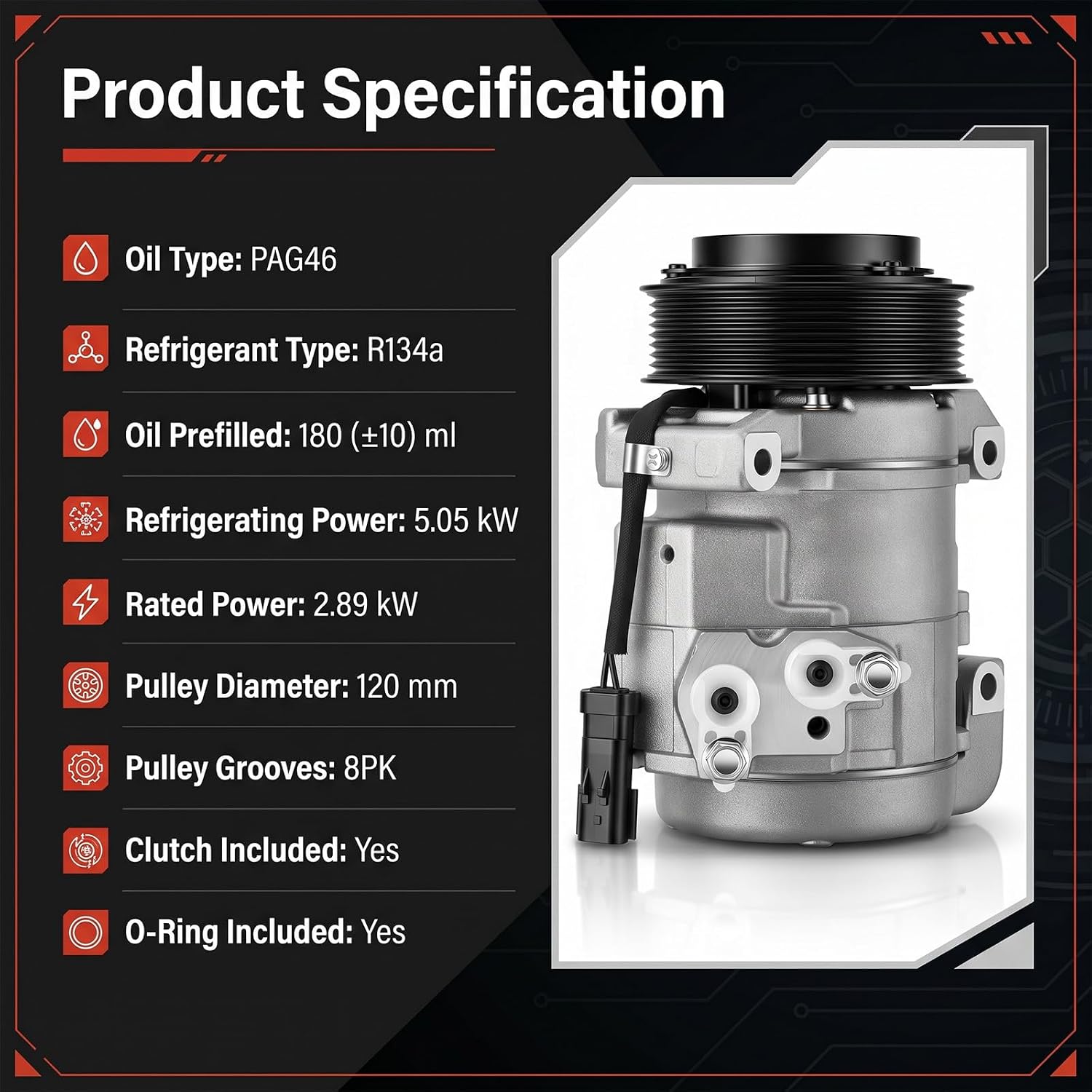 178313 Air Conditioning A/C Compressor with Clutch Compatible with Dodge Ram 2500 3500 4000 2010, Ram 2500 3500 4500 5500 2011-2023, L6 6.7L DIESEL, Replace RL111444AB RL11144AB 55111444AB