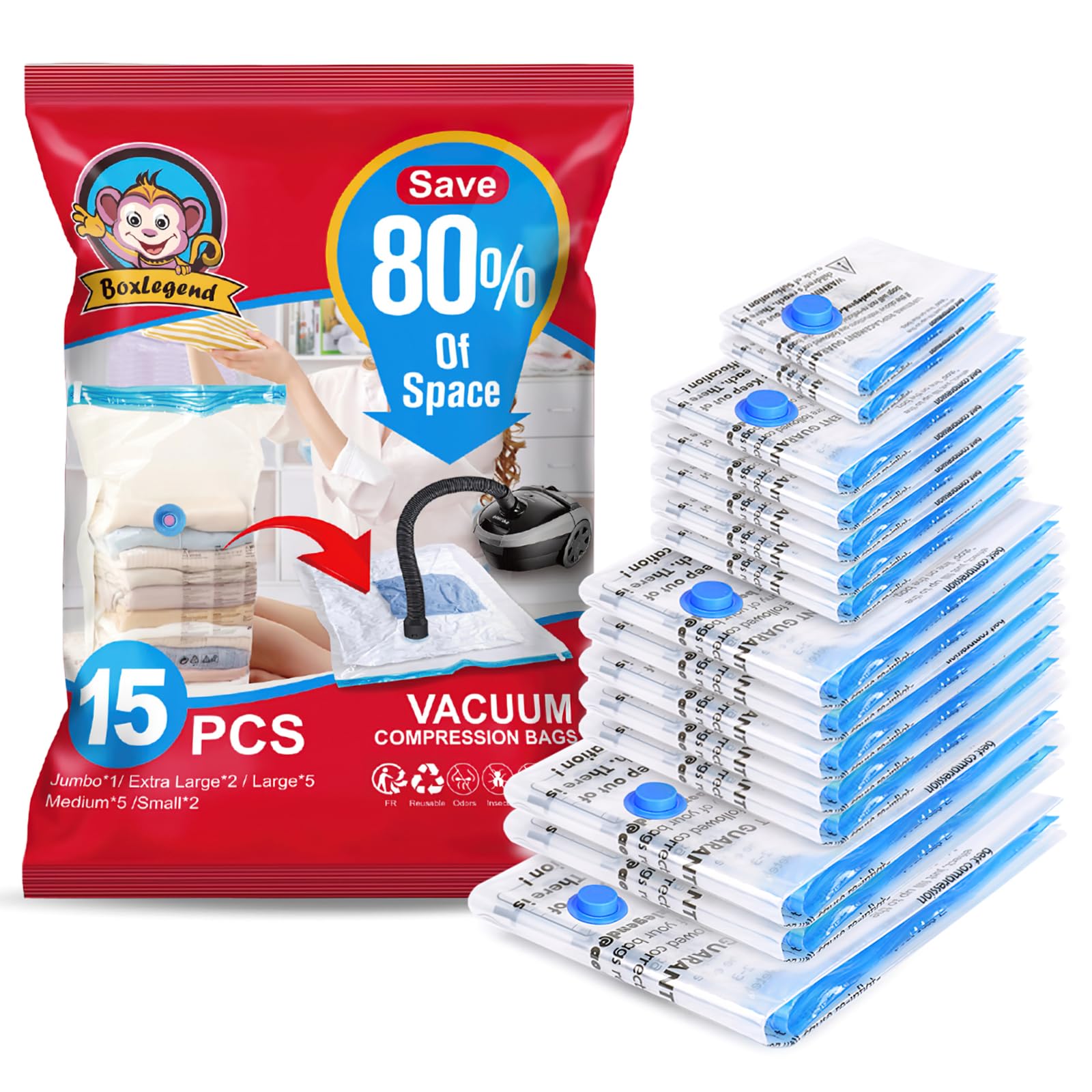 Sac Sous Vide Kit 7 Sacs Sous Vide + Pompe Électrique - Rangement Vêtements, Couettes, Voyage (40x60cm à 80x100cm) Gain Place 80
