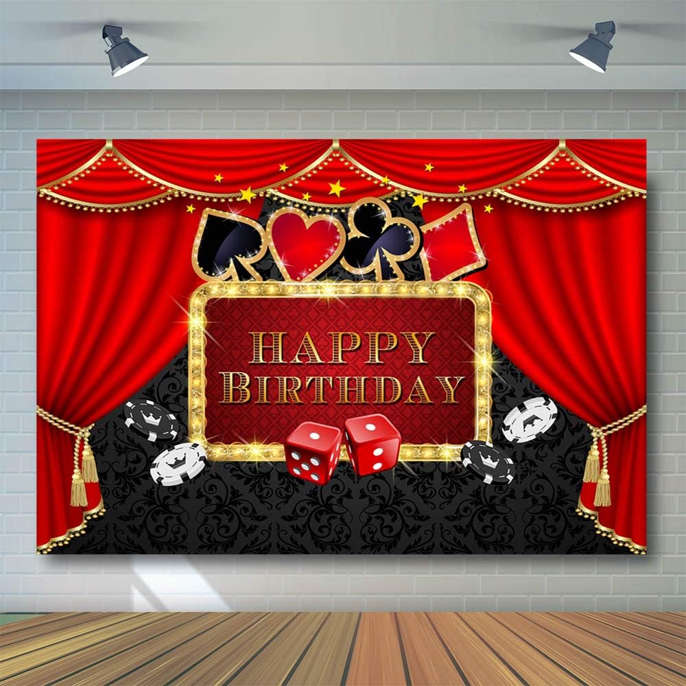 AIBIIN Casino Night Birthday Backdrop - 7x5 Ft Vinyl Poker Theme Photo Booth Background Banner