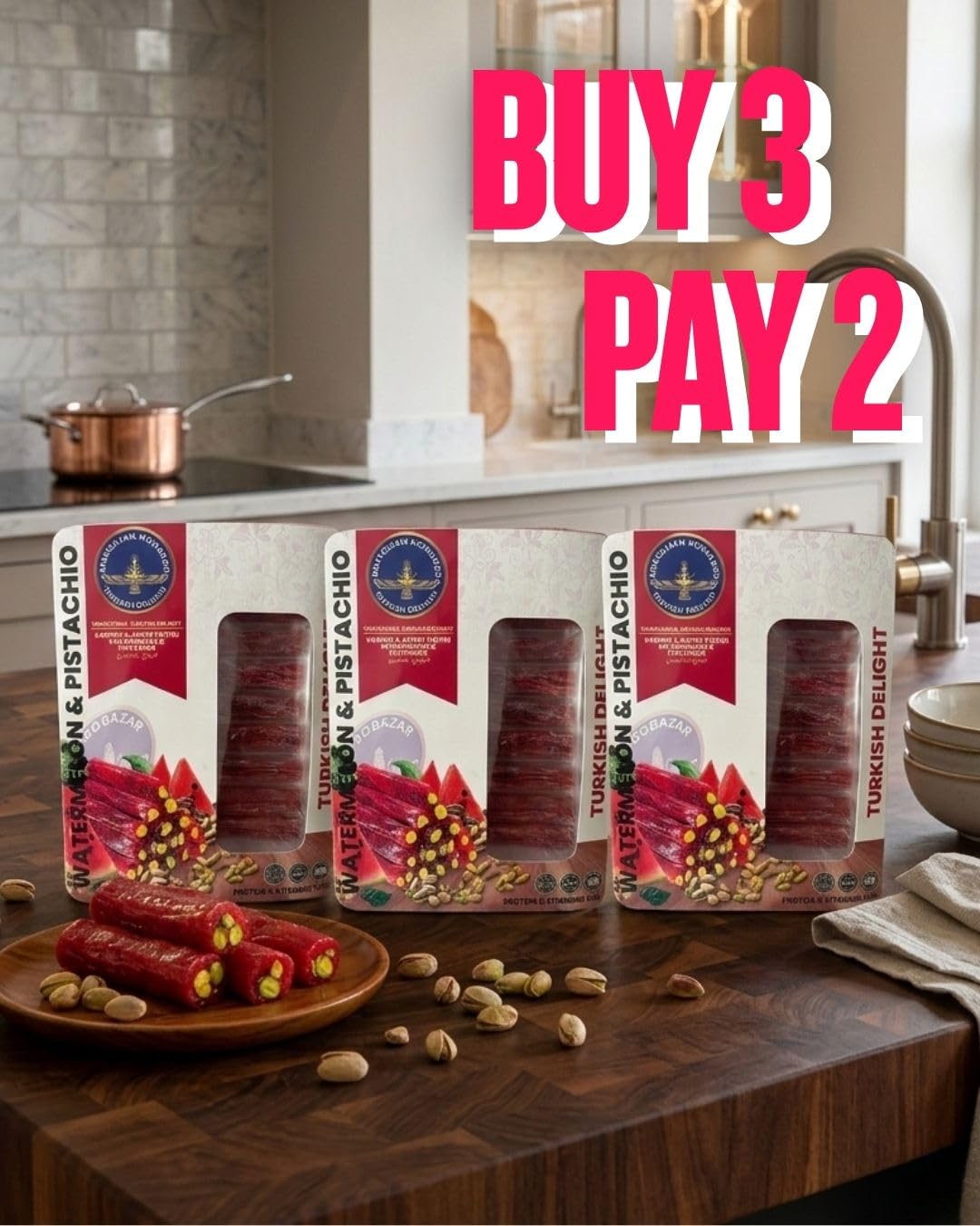 Turkish Delight Handmade Watermelon Pistachio Lokum No Additives, 125g Vitamin C + 20% High-Protein Formula Made with Beetroot Juice 125g (3)