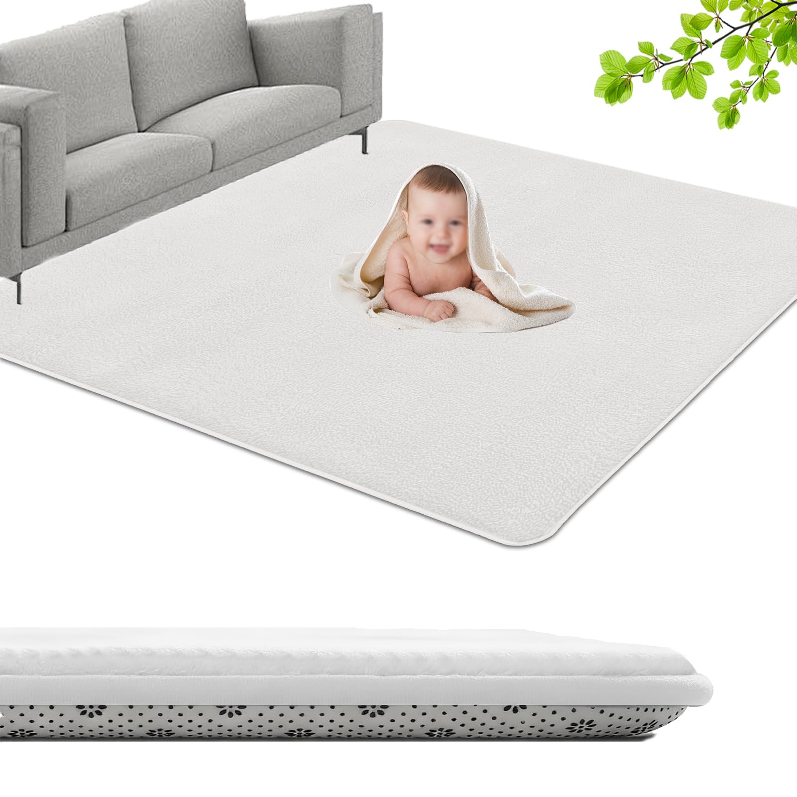 GmyoieqI Large Coral Velvet Baby Play Mat, 3CM Memory Foam Area Rug 120 x 170 cm Children's play mat Soft Play & Tummy Time, Playmat for Floor with Non-Slip Backing Crawling, Easy Care Rug Cream
