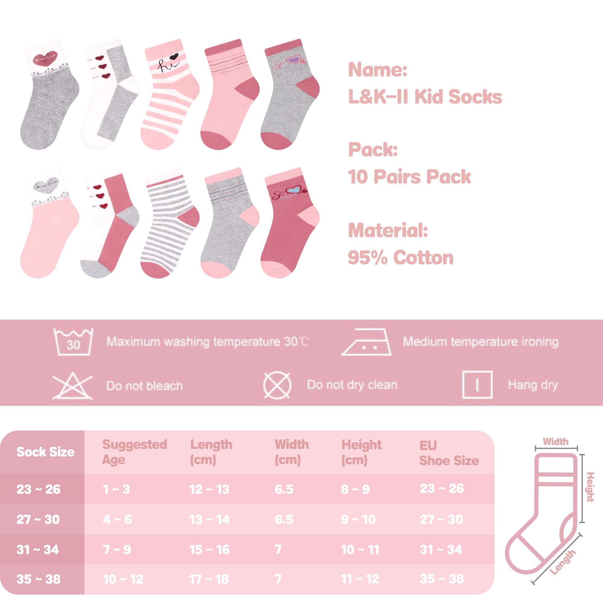 L&K-II 10 pares de calcetines para niñas y niños hechos de algodón al azar para niños con patrón lindo Calcetines para zapatillas de deporte para niños pequeños coloridos 2823