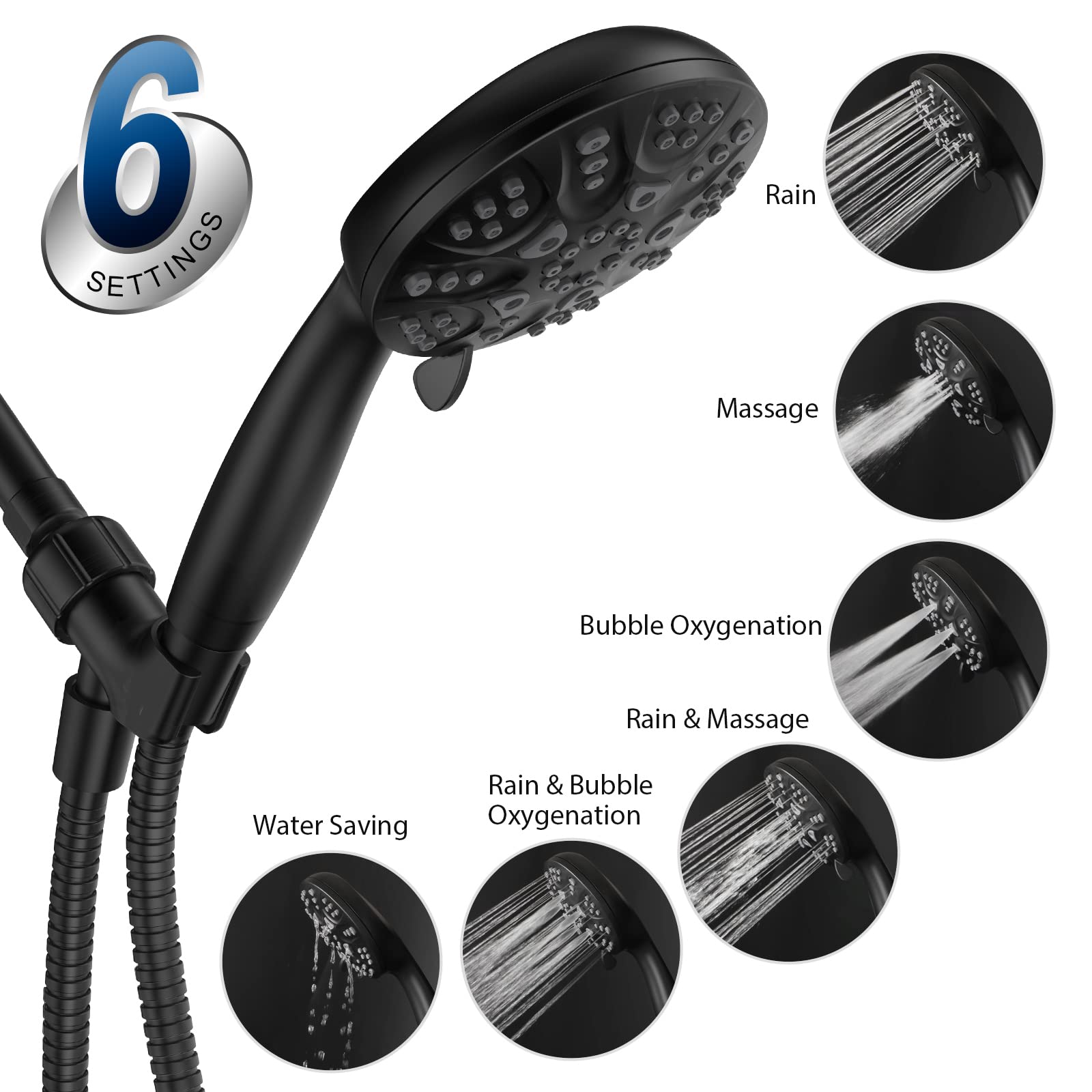 HOPOPRO 6 Functions Handheld Shower Head Set, High Flow Bathroom Shower