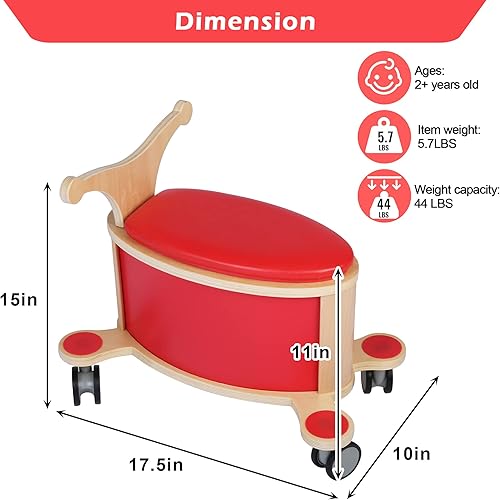 Miniatura 7 de COLOR TREE Bicicleta de equilibrio de madera para bebés, bicicleta de empuje y deslizamiento para niños pequeños con 4 ruedas universales, cojín de