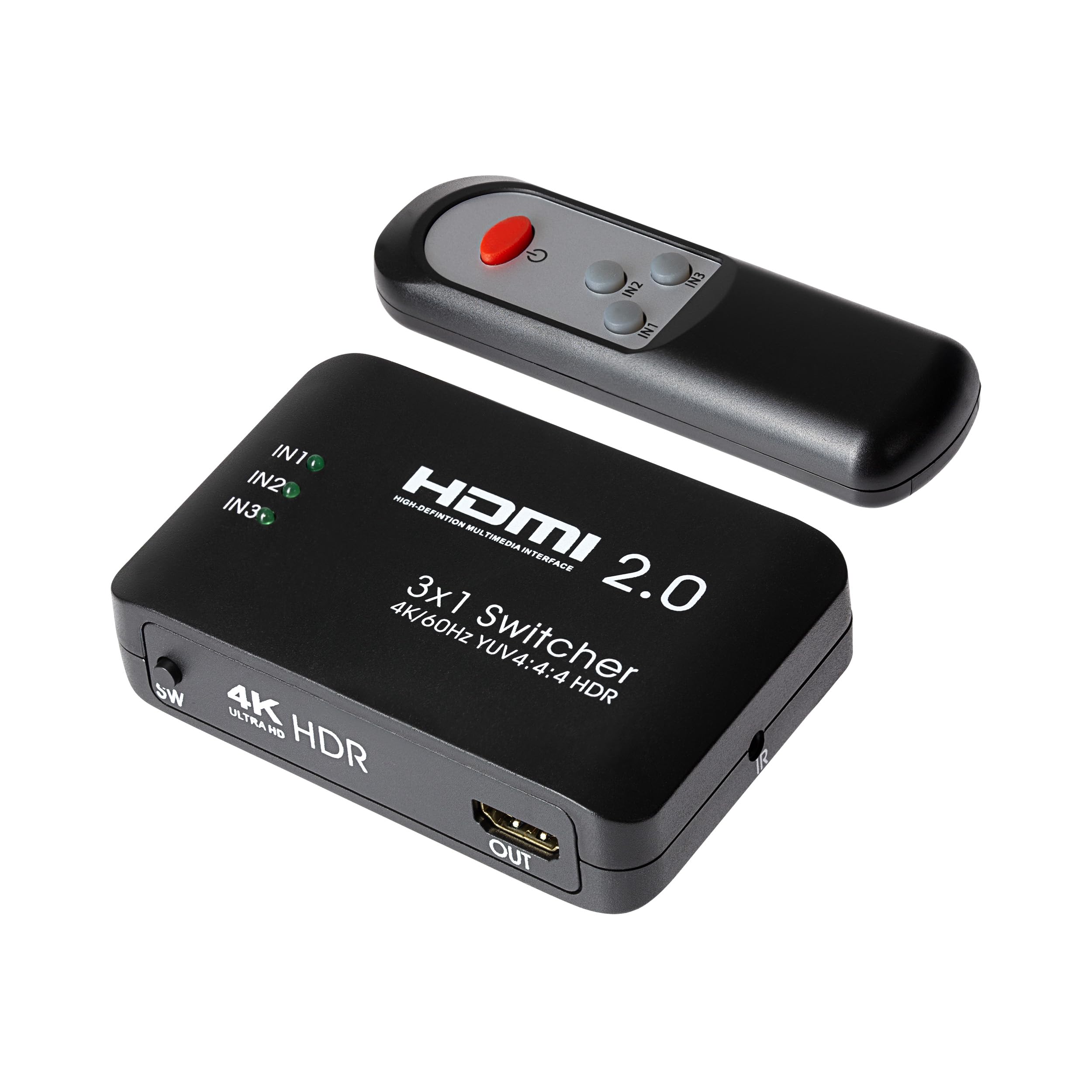 Maplin Blue/Red Hdmi Switch 3 Ports In 1 Port Out Ultra Hd 4K@60Hz With Remote
