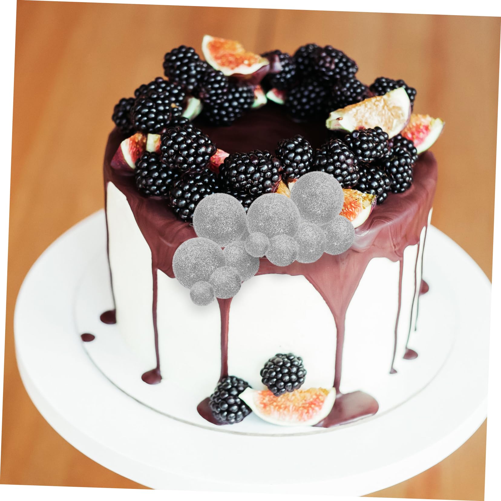 VOSAREA Lot de 20 Boules de Gâteau en Mousse Argentées, Pics Décoratifs à Effet Scintillant, pour Gâteaux D’Anniversaire et Projets DIY