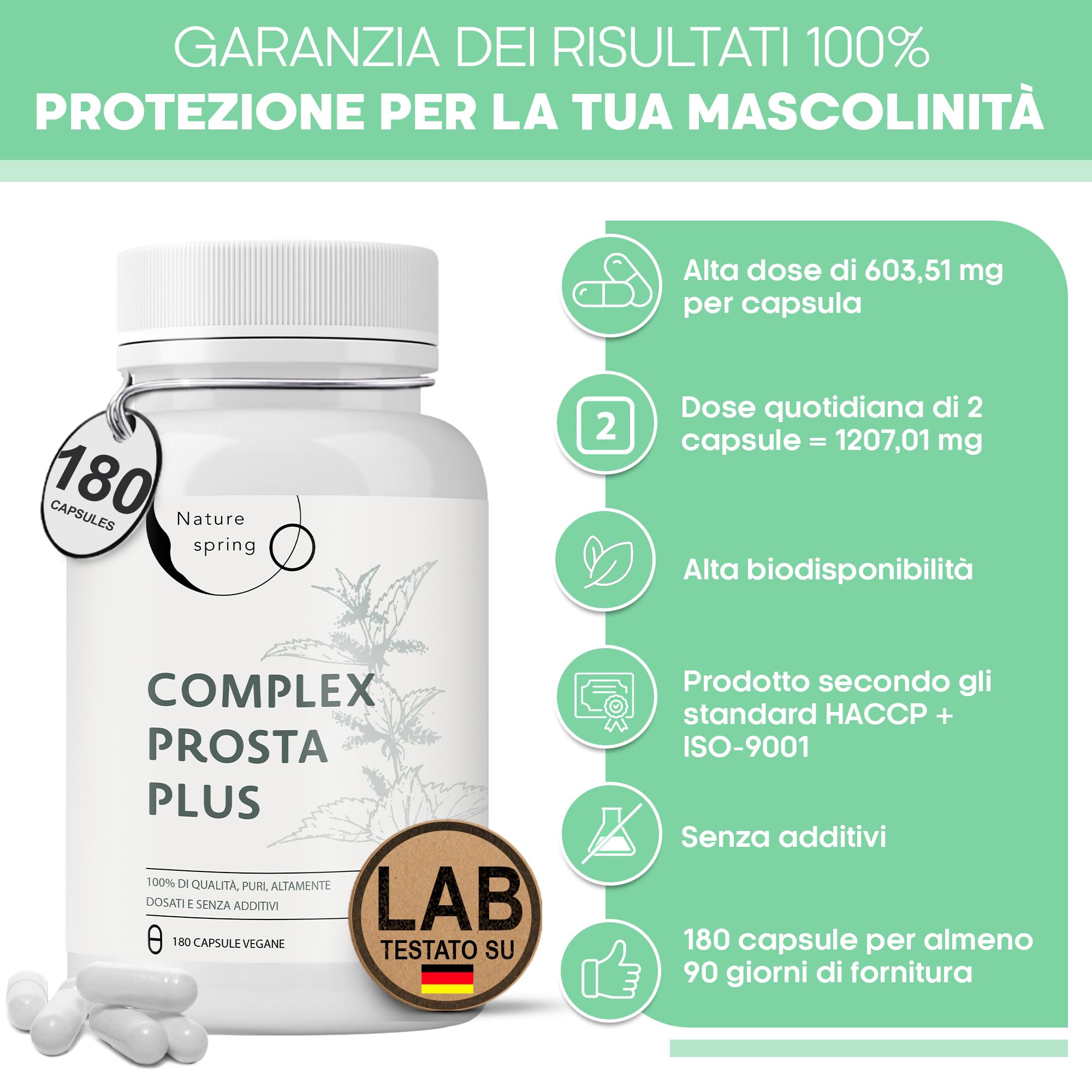 Prosta Plus Complex – 180 Capsule Prostata ad Alta Dose – Formula Completa con Palma Nana (Saw Palmetto), Semi di Zucca e Radice di Ortica con Zinco, Vitamina E e Selenio – Integratore Prostata Testat