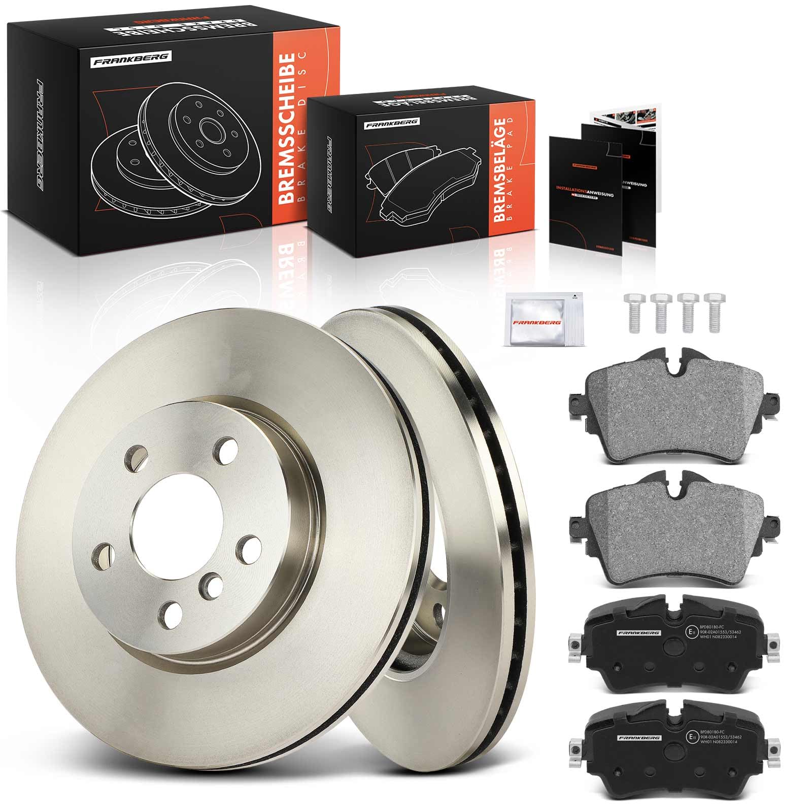 Frankberg 2 discos de freno + 4 pastillas de freno delanteras compatibles con 2 Active Tourer F45 216-218 1.5L-2.0L 2013-2021 2 Gran Tourer F46 214-216 1.5L 2014-2024 Replace# 34116866297777