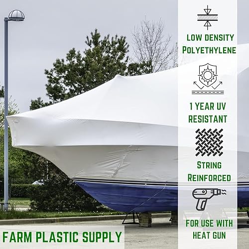 Miniatura 9 de Farm Plastic Supply Envoltura retráctil de plástico reforzado con cuerda - 10 mil (16' x 75') - Película retráctil para barco, uso con pistola de