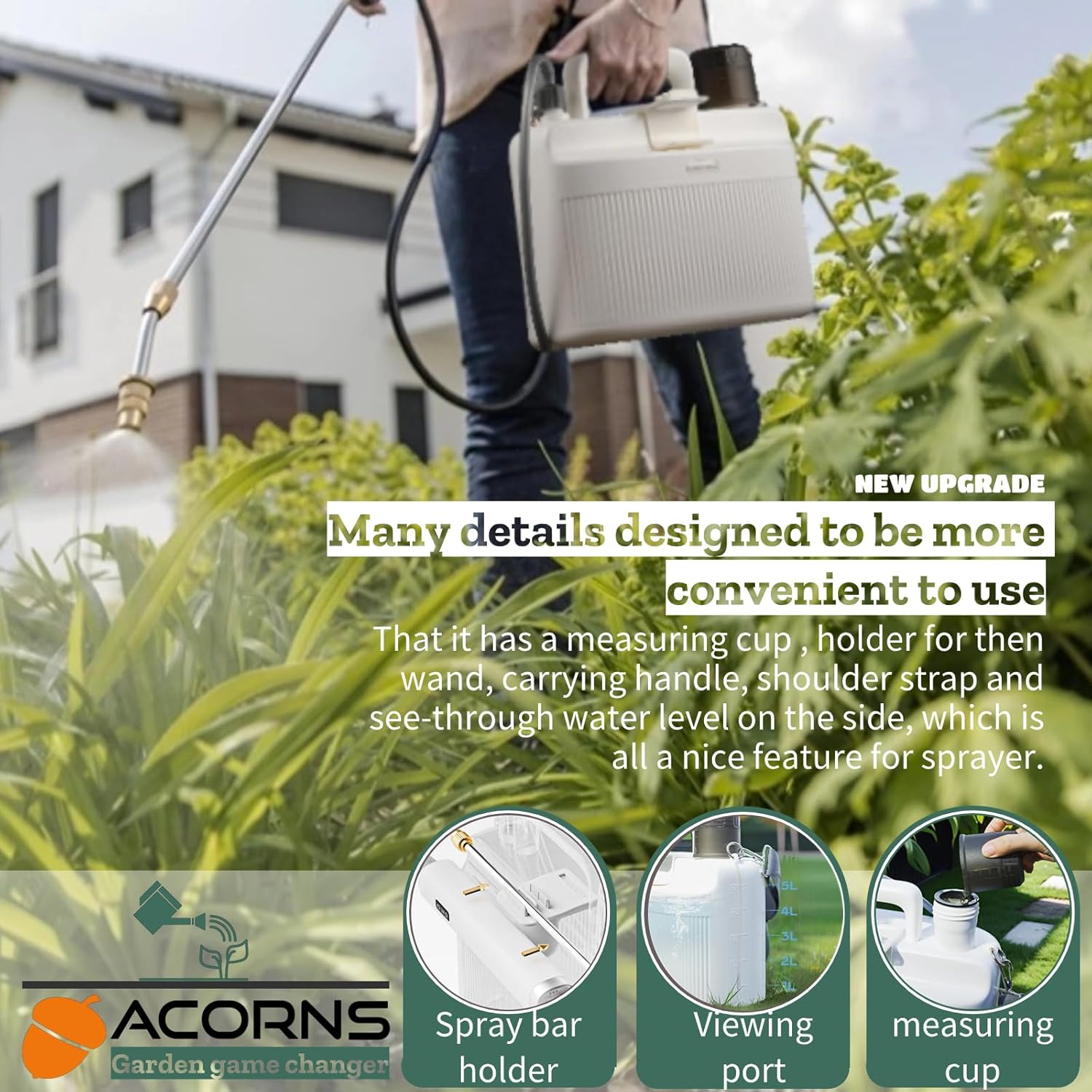 Sprayer components: spray bar holder, viewing port, measuring cup