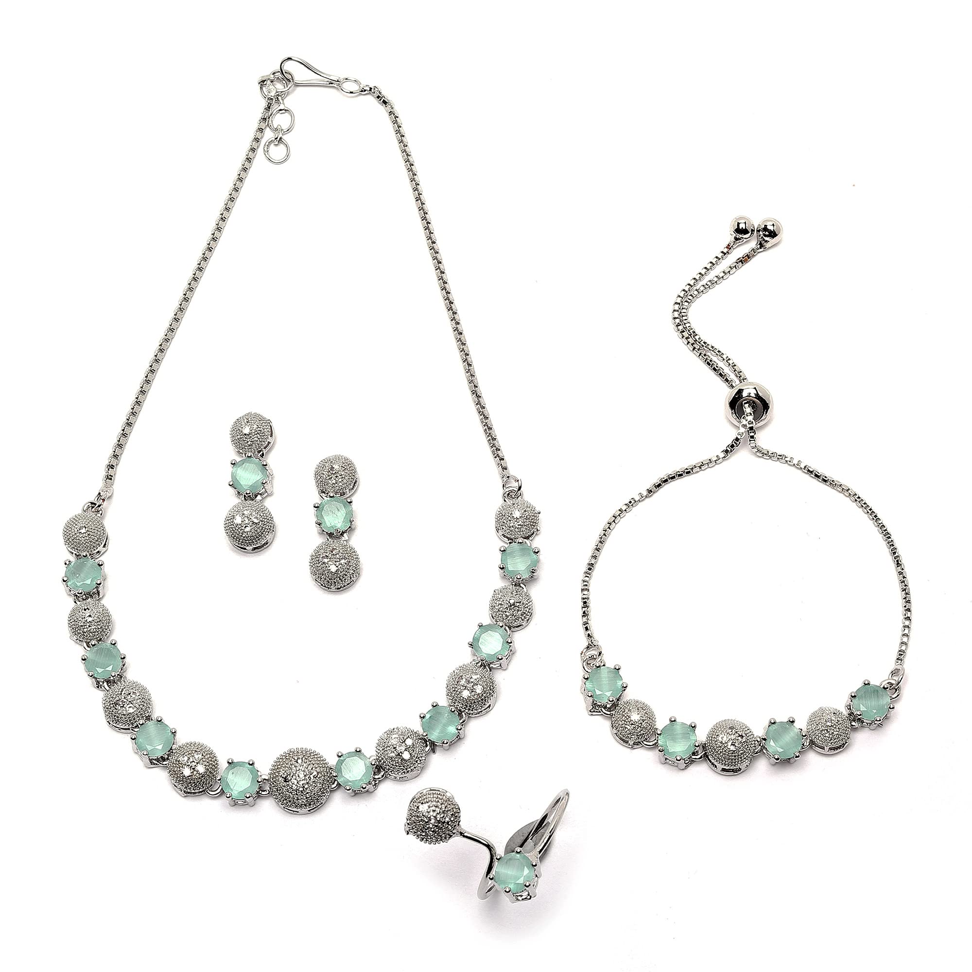 KENNICE Rhodium-Plated Silver Toned American Diamond studded Necklace, Earrings, Bracelet & Ring Jewellery Set for Girls and Women (B0C4Z8P2M9) Amazon Price History, Amazon Price Tracker