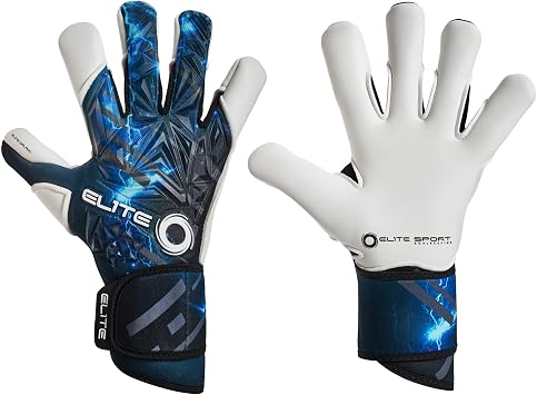 ELITE SPORT Keeper Gloves, ELITE GALAXY Black, Size 7-11, Soccer, GK Gloves, Games, High School, College Students, Professional Use