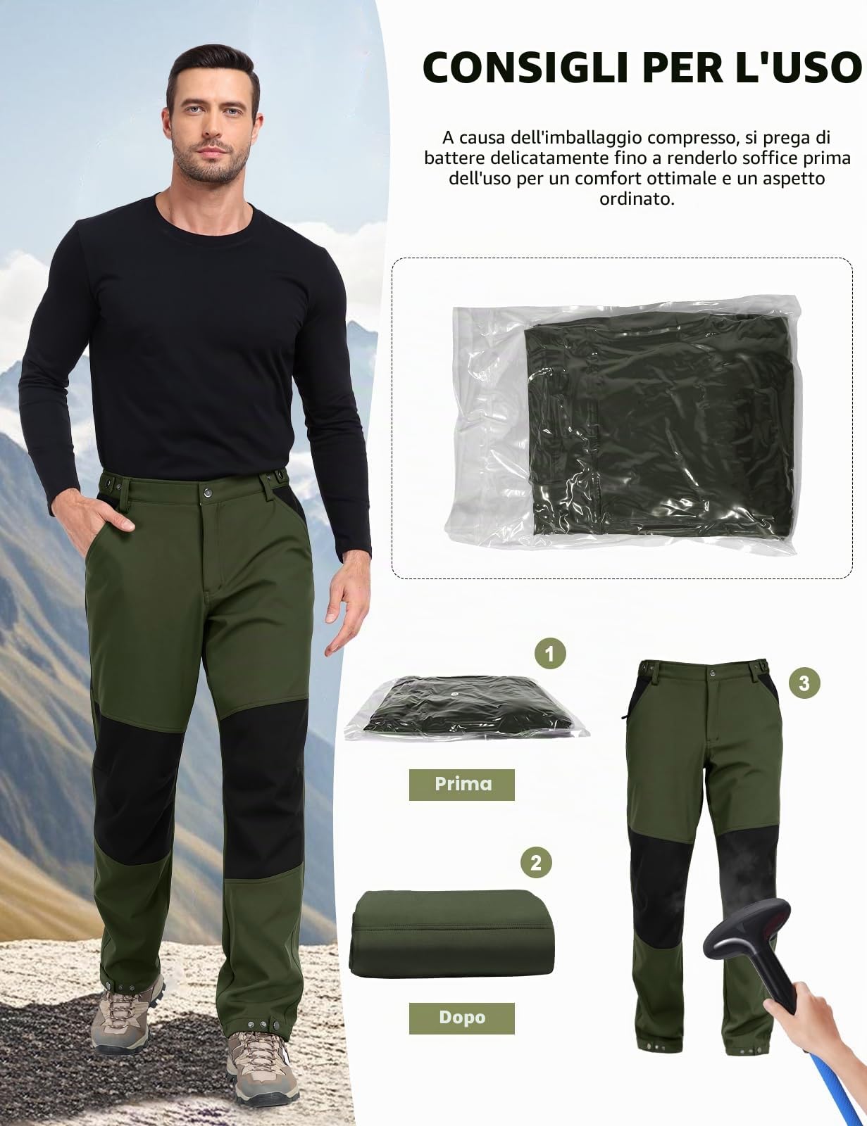 Xnova Pantaloni Trekking Uomo Invernali in Pile Pantalone da Lavoro Impermeabili Termici, Pantaloni Felpati Caldo Cargo Pantaloni Softshell Montagna Caccia con Vita Elasticizzati