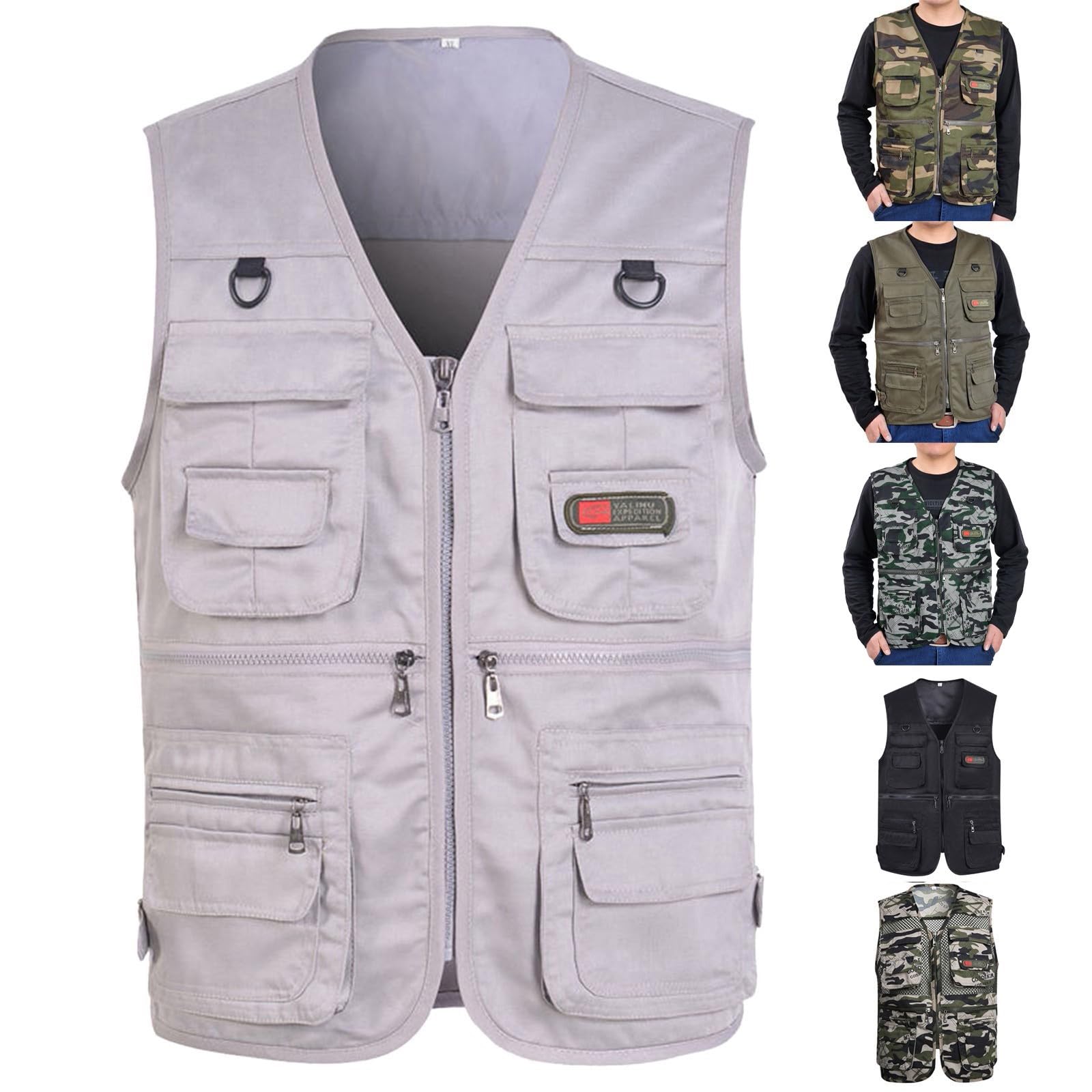 Gilet de pêche pour homme - Gilet d'extérieur multi-poches sans manches - Gilet de chasse pour homme avec de nombreuses poches - Veste softshell légère sans manches - Veste de loisirs - Veste