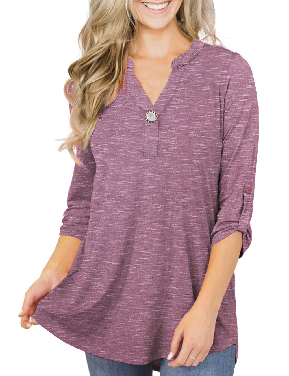 LIENRIDY Women's Casual Tunic Loose Fitting 3/4 Sleeve Plus Size Tops Cute Flare Blouse Carbon Pink 3XL