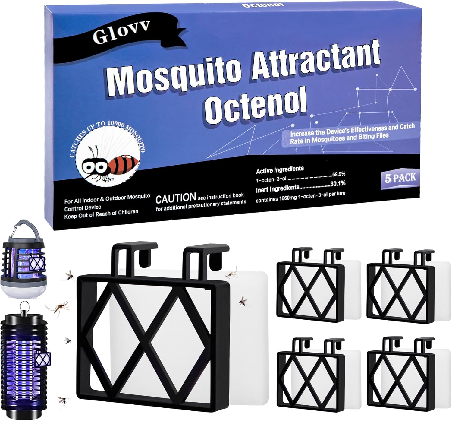 5 Lures Mosquito Attractant Bait Refill Cartridge with Hanging Hook for Bug Zappers, Fruit Fly Traps for Indoors Outdoor to Trap and Increase Catch Rates