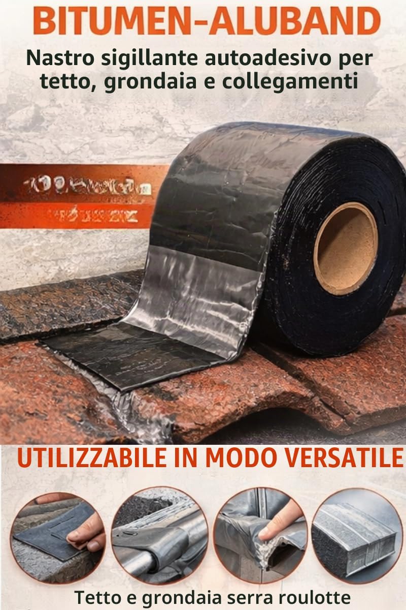 Nastro in alluminio bituminoso autoadesivo, resistente ai raggi UV, colore terracotta, rotolo 300 mm 10 metri