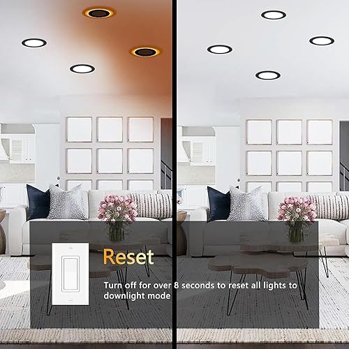Miniatura 4 de CycevSun Luces empotrables negras de 6 pulgadas con luz nocturna (paquete de 16)  Regulables y 5 colores seleccionables, luz descendente de oblea