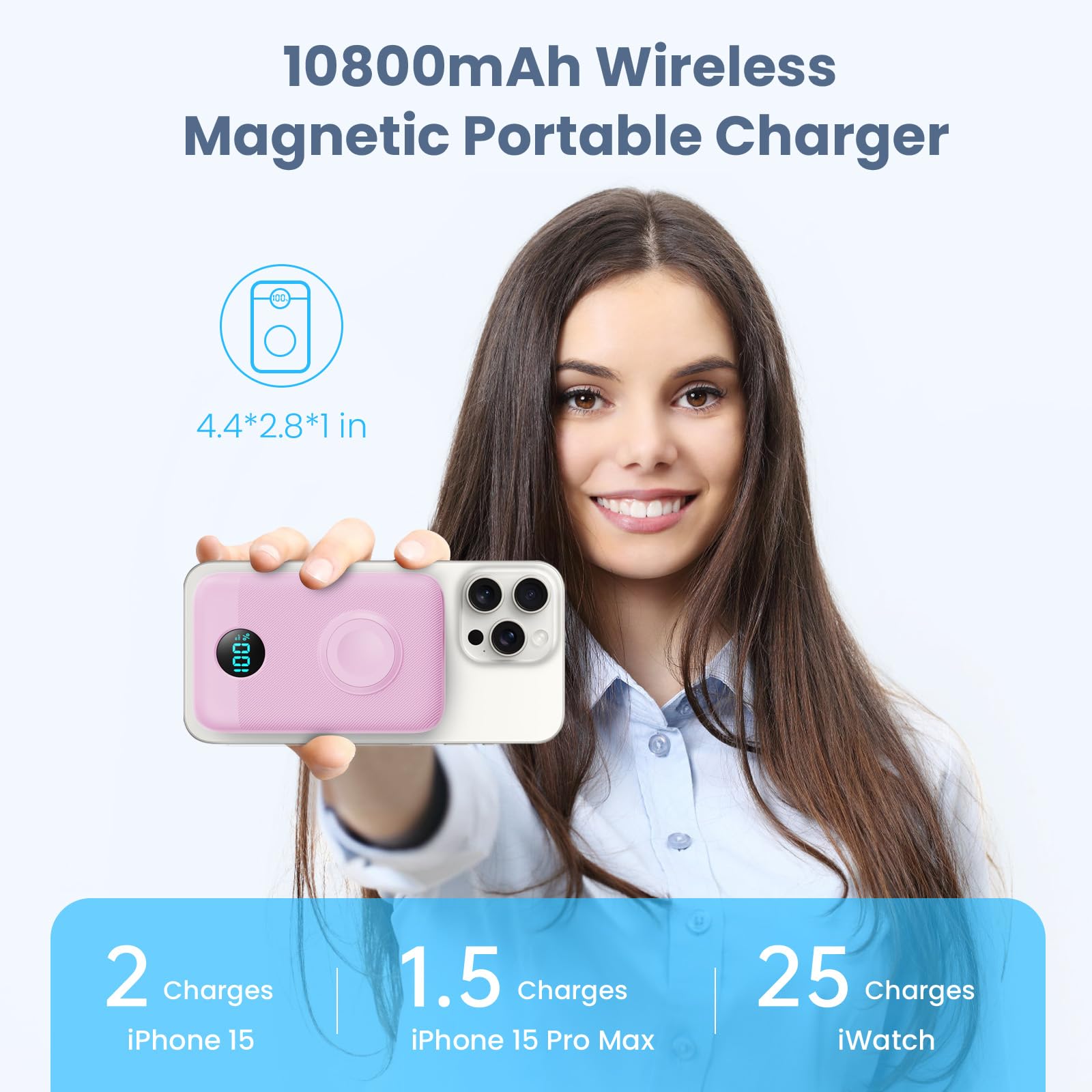 Pxwaxpy Magnetico Power Bank 10800mAh per MagSafe, 4-in-1 Wireless Caricatore Portatile, QC4.0+22.5W PD Ricarica Rapida USB-C Batteria Esterna con Display LED per Apple Watch/iPhone 15/14/13/12 Series