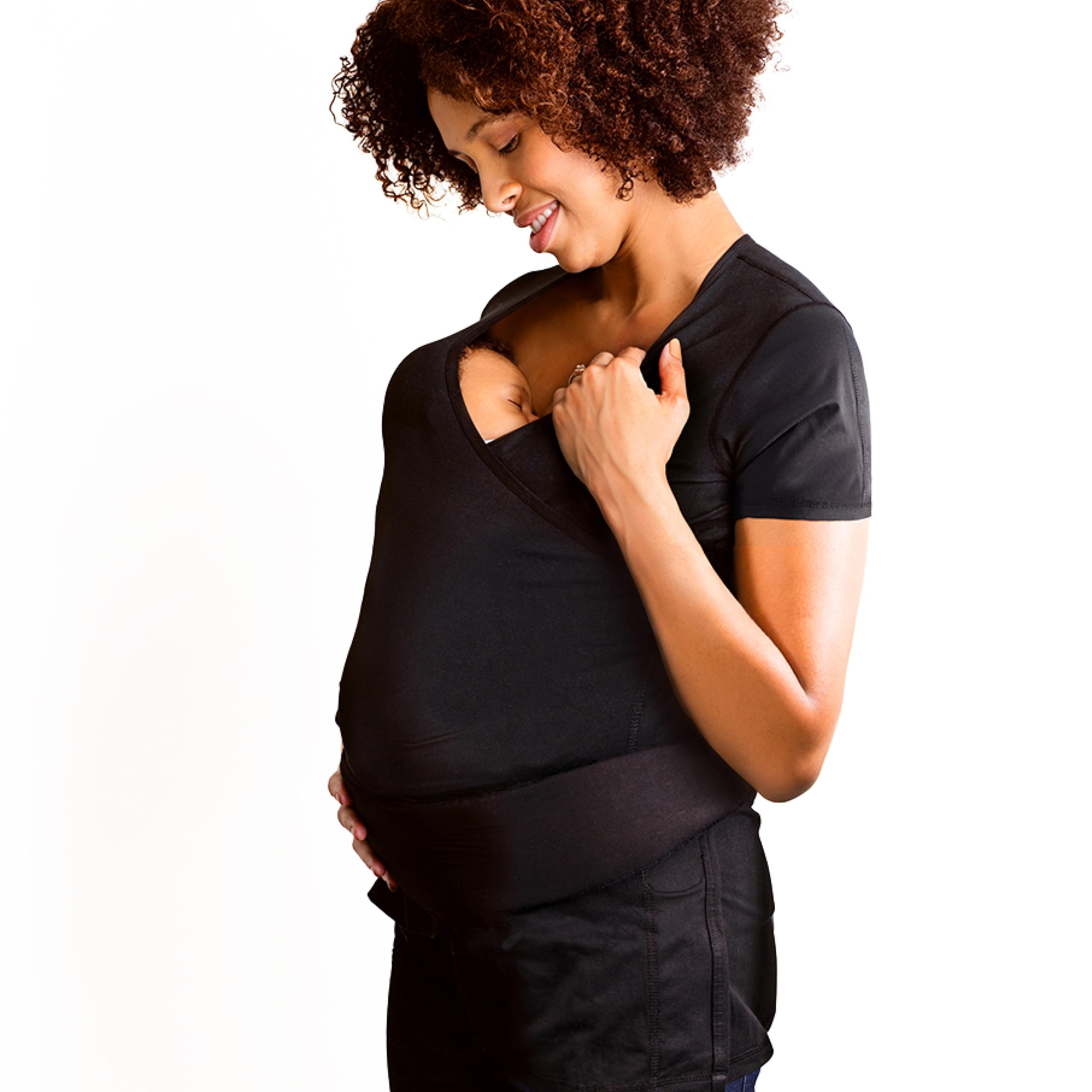 Brownmed Pocket Skin-to-Skin Baby Carrier Shirt for Mom & Newborn - Full-Coverage Baby Wrap Carrier - Black - Medium